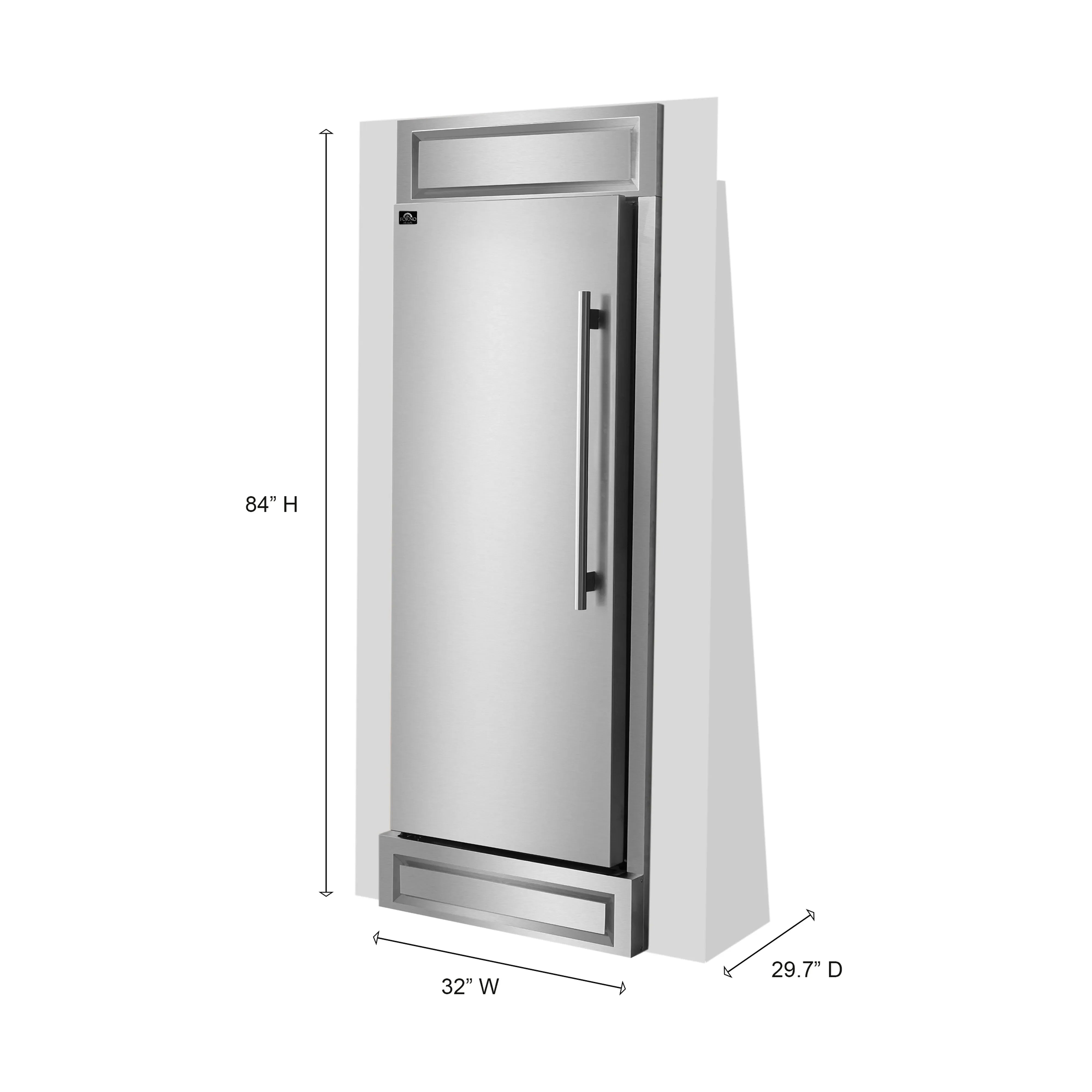 Forno Maderno 32 Inch 13.6 cu.ft. Left Swing Convertible Refrigerator Freezer - Built-In Stainless Steel with Decorative Grill Trim (FFFFD1722 32LS) - Perfect for Modern Kitchens, Open Concept Living Spaces & Home Bars