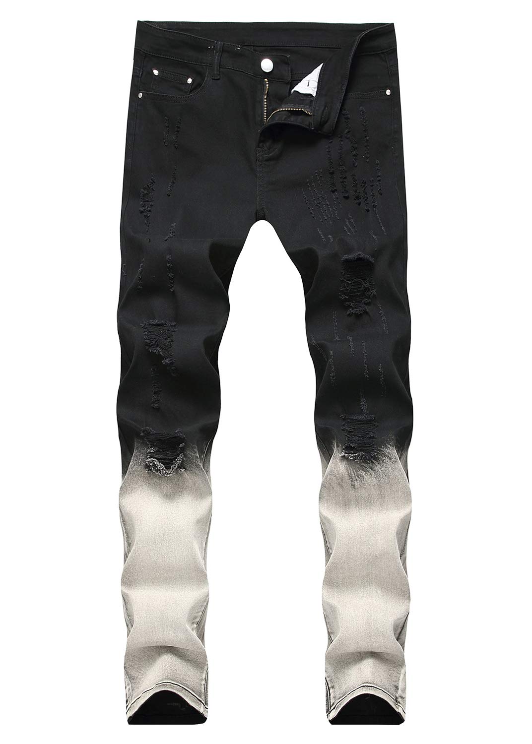 Men's Black Skinny Slim Fit Ripped Destroyed Stretch Jeans - Comfortable & Stylish Denim Pants for Casual Wear, Night Out and Street Fashion