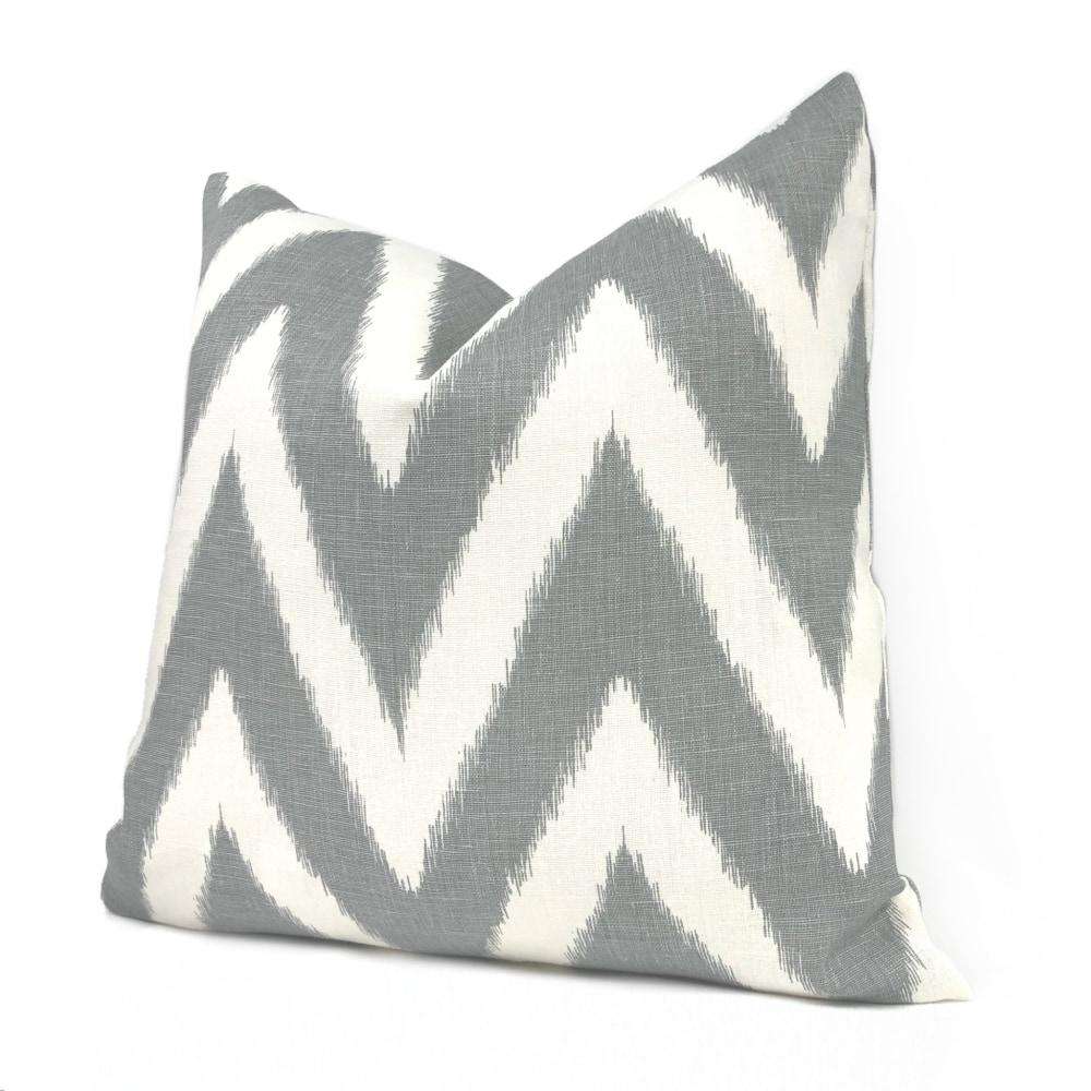 Robert Allen Brushed Zig Zinc Gray Cream Chevron Linen Pillow Cover - Stylish Home Decor for Living Room, Bedroom & Sofa