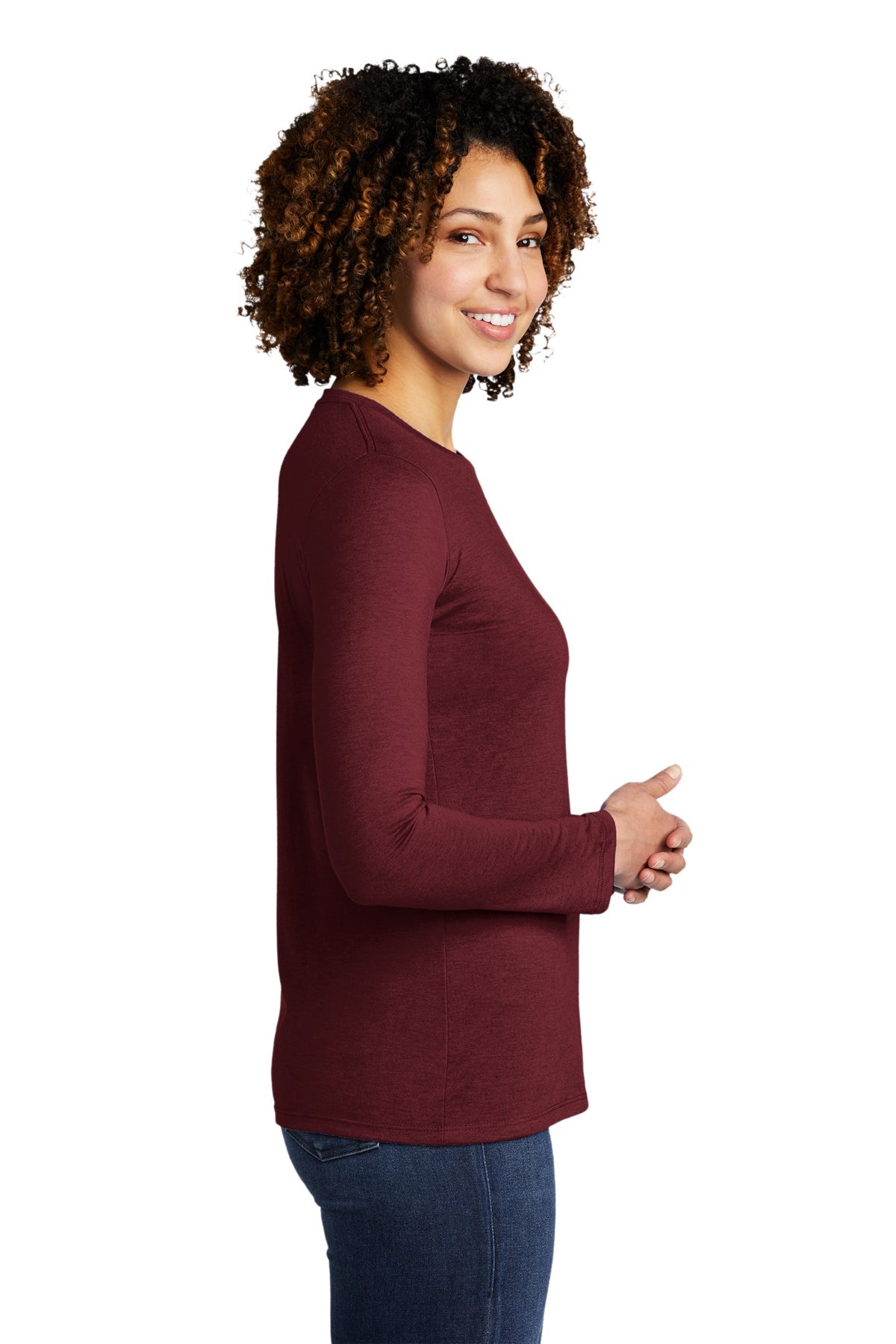 Allmade Women's Tri-Blend Long Sleeve T-Shirt - Soft Vino Red Crewneck Tee for Casual Wear, Workout & Layering