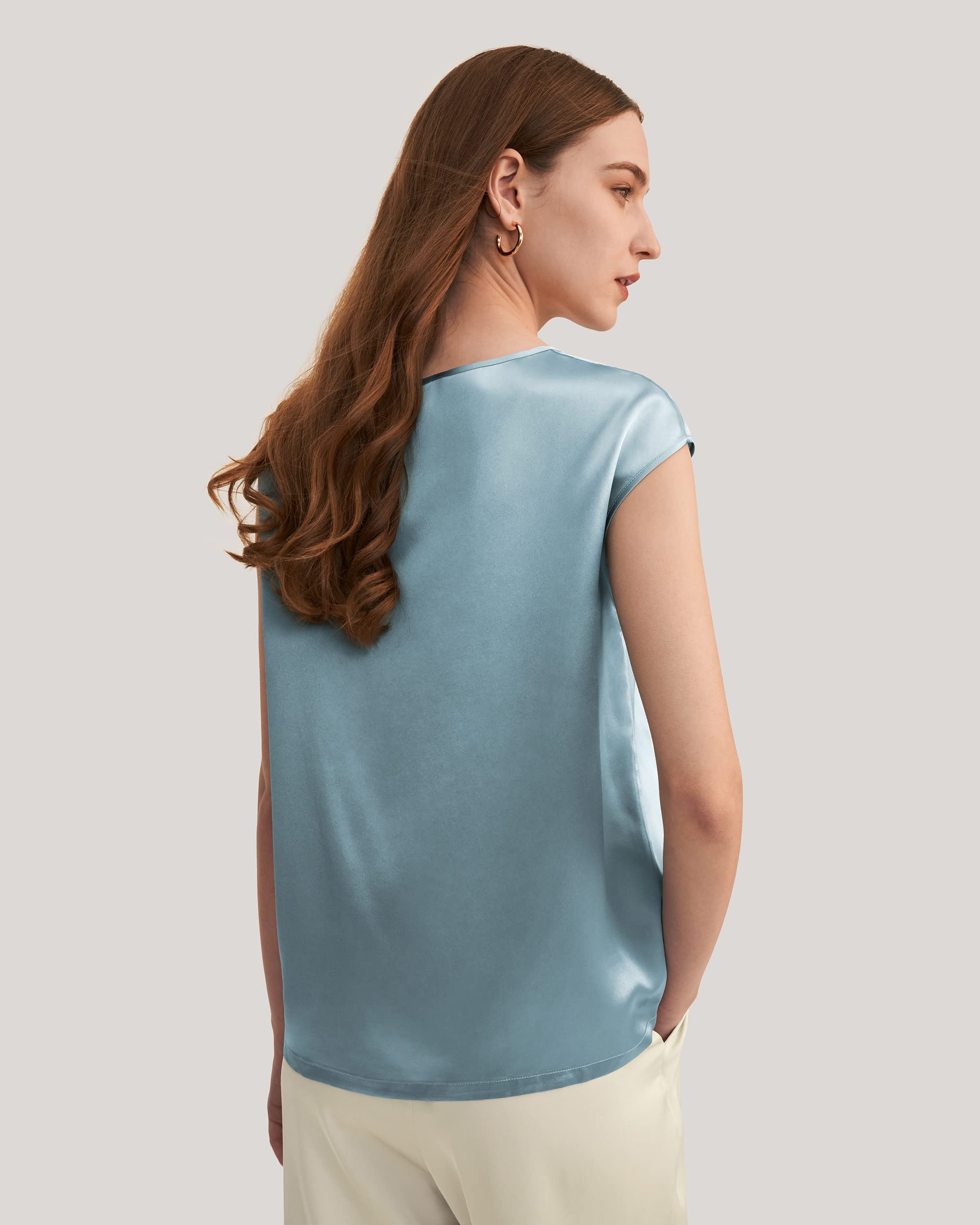 LilySilk Women's Short Sleeve Silk Blouse - 100% Pure Charmeuse Silk Top for Summer | Breathable & Comfortable Ladies Shirt for Work, Travel & Casual Wear