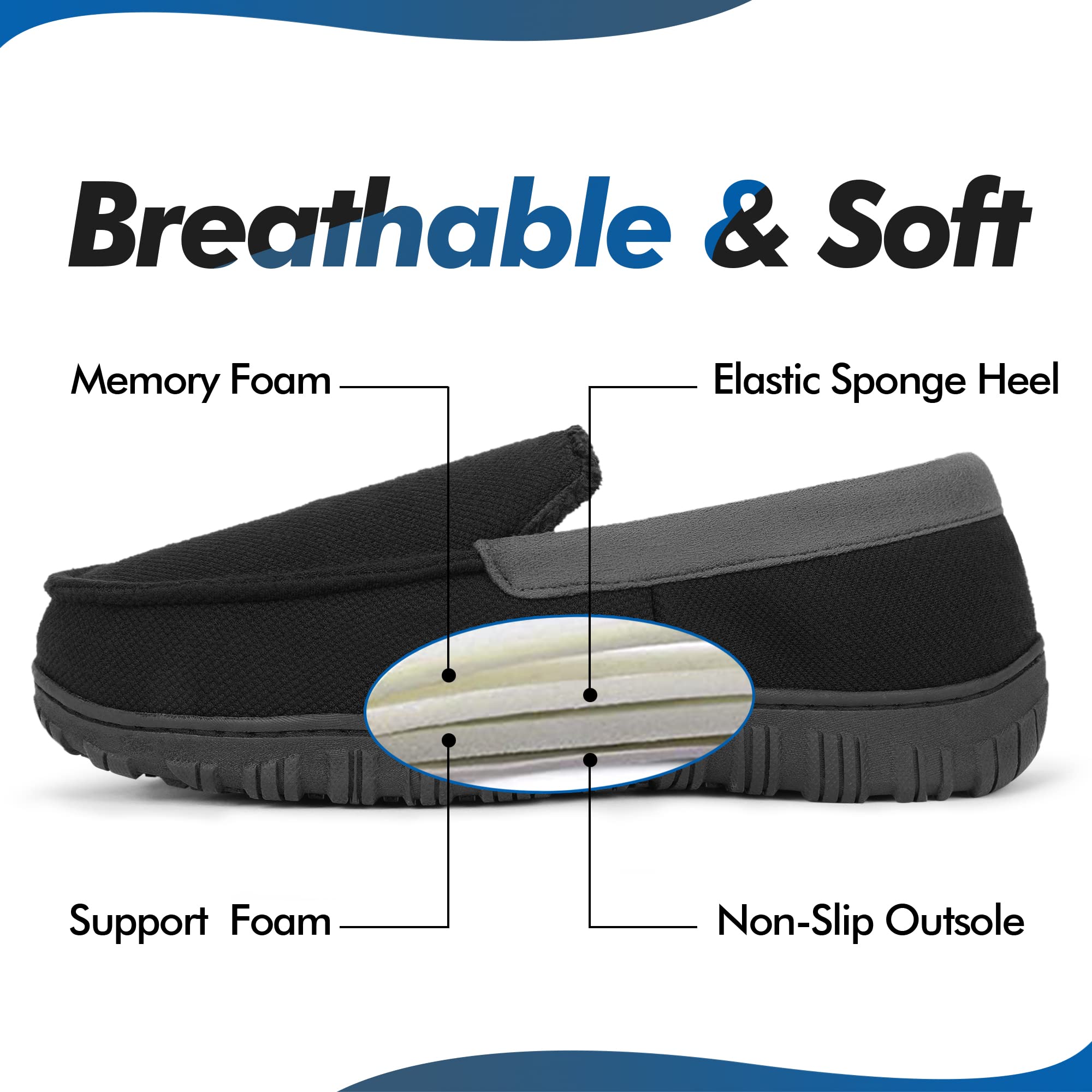 Bigwow Men's Moccasin Slippers - Memory Foam Fleece House Shoes for Men | Non-Slip Indoor Outdoor Comfort | Perfect for Lounging, Home Wear & Backyard Use