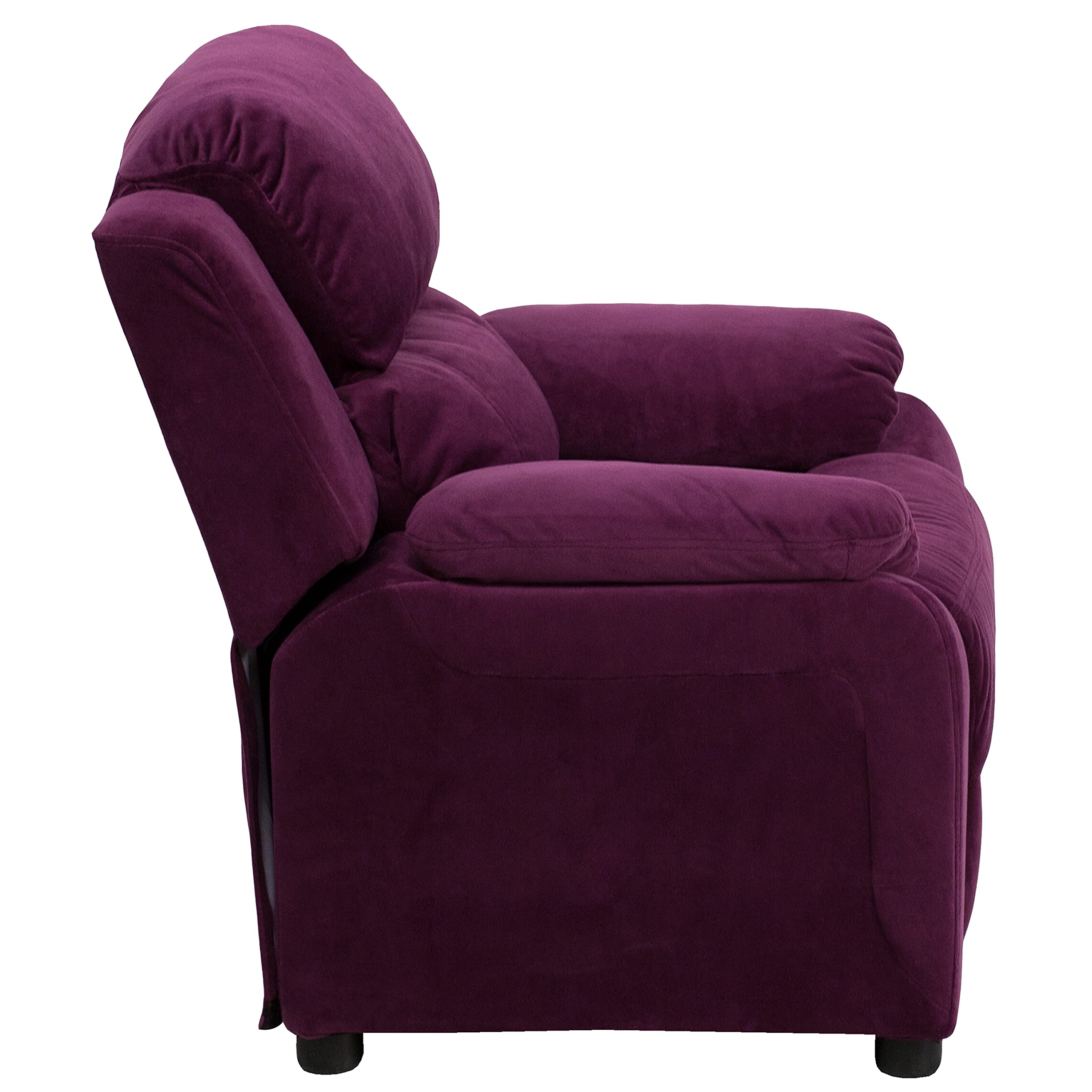 Emma & Oliver Deluxe Purple Microfiber Kids Recliner Chair with Storage Pockets - Soft Padded Armrests for Children's Room, Playroom or Bedroom - Perfect for Reading, Watching TV and Relaxing