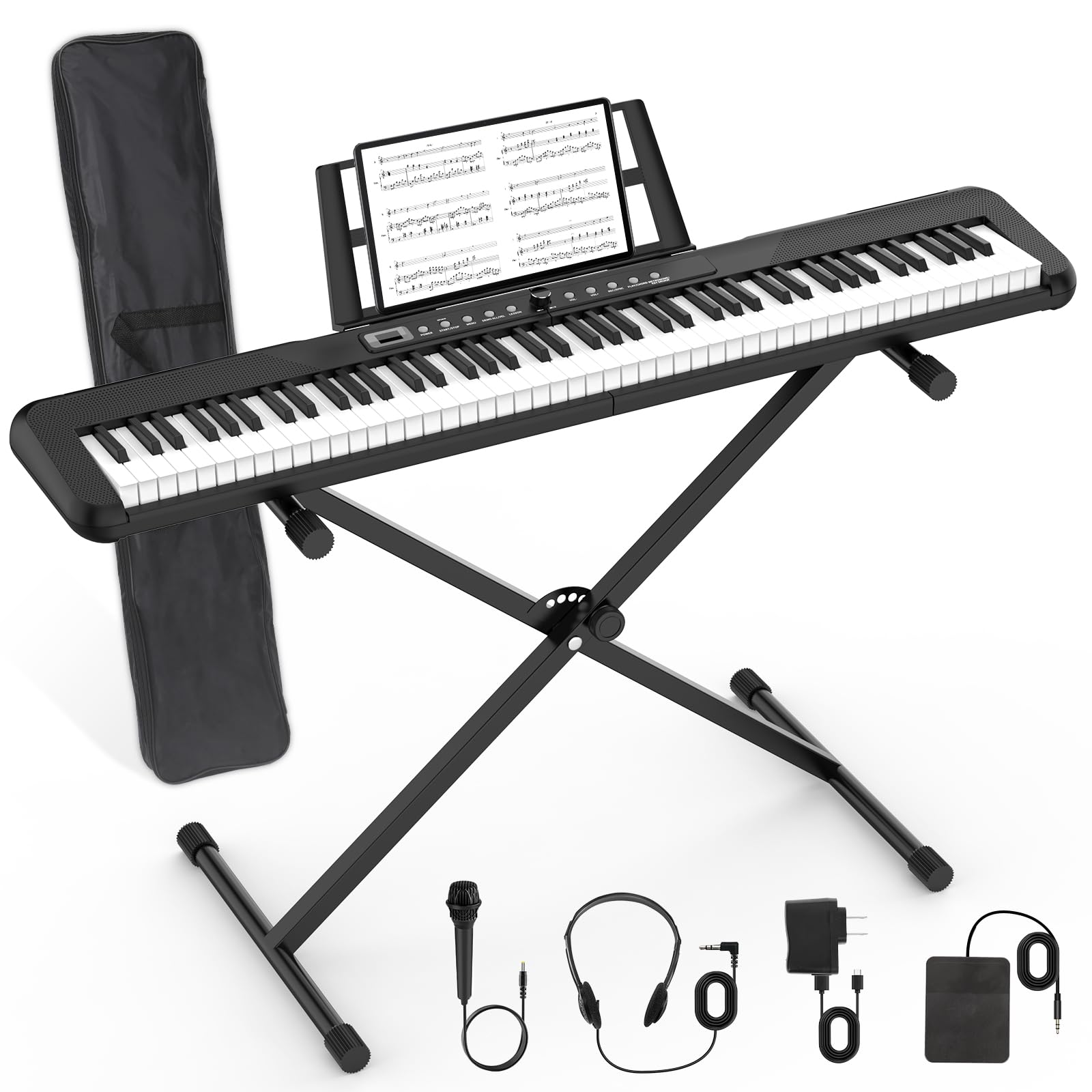 88-Key Digital Piano for Beginners - Full Size Semi-Weighted Keyboard with Sustain Pedal, Power Supply, Stand, Carrying Case & Headphones - Perfect for Home Practice, Music Lessons and Live Performances