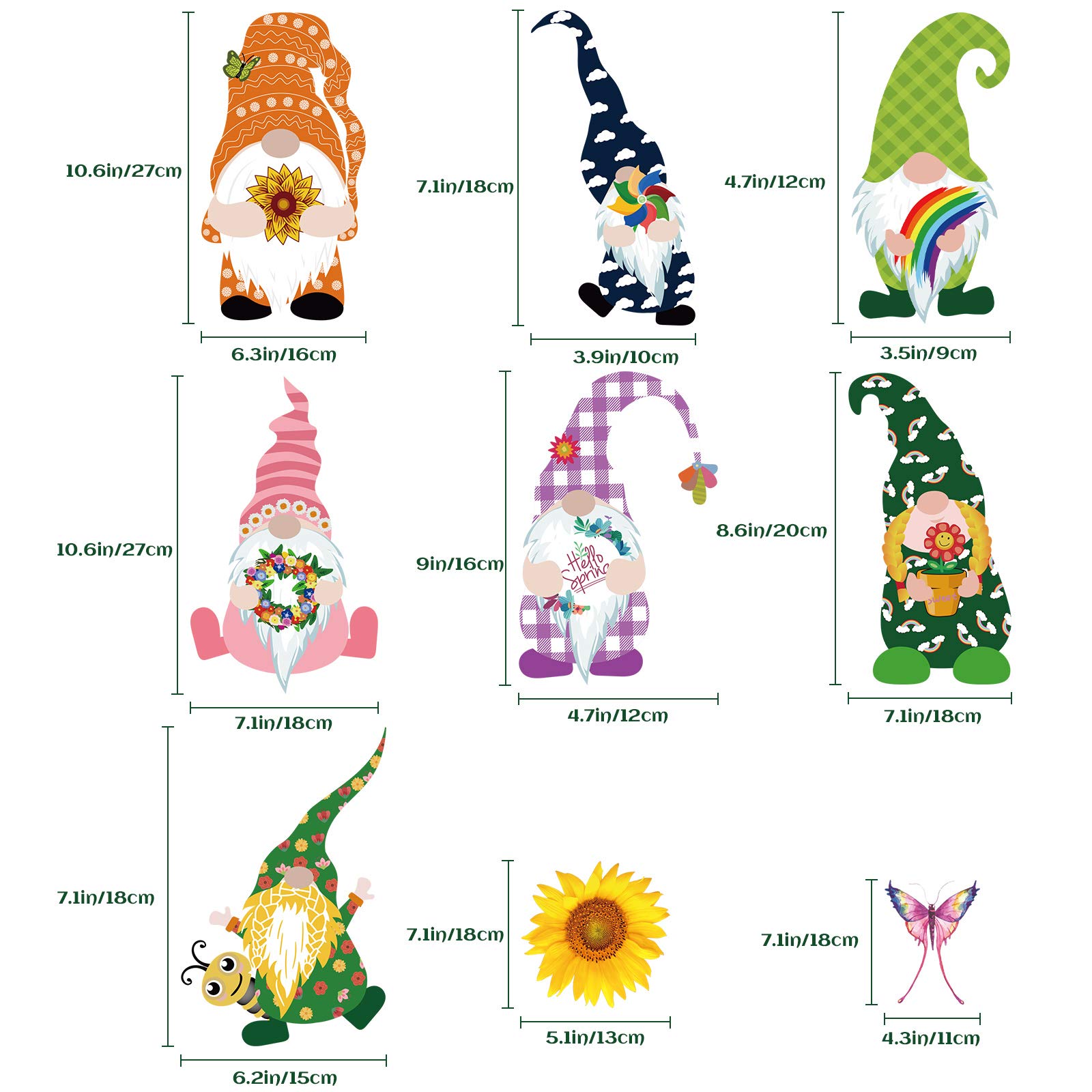Zonon 9-Piece Gnome Window Clings Set - Flower & Butterfly Window Decals, Spring Home Decor, Reusable Stickers for Glass Doors & Windows - Perfect for Easter, Garden Party & Seasonal Home Decoration