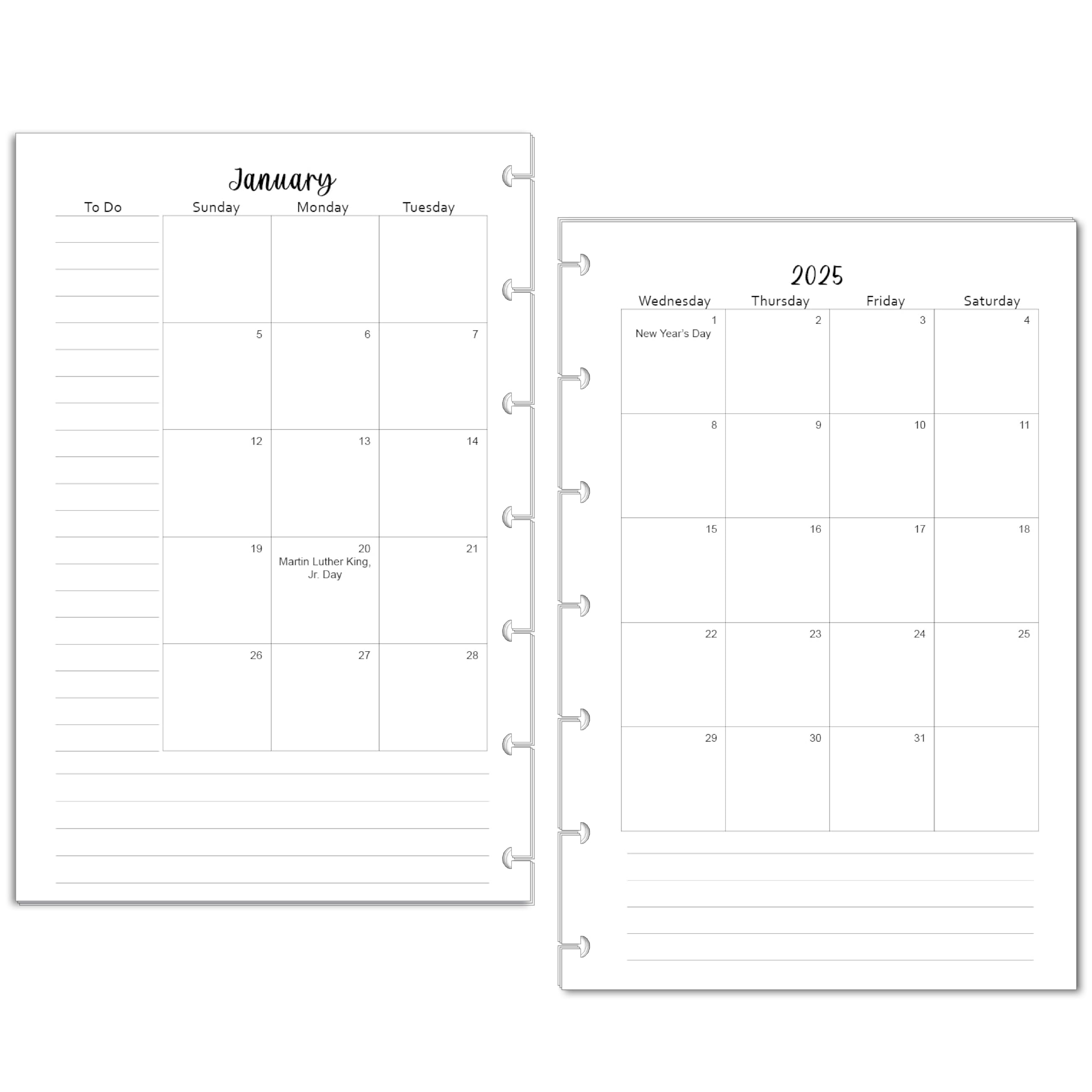 2025 Monthly Planner Refills for 7-Disc Mini Happy Planners & NOTIQ Mini Capsule (S6) - 4.5