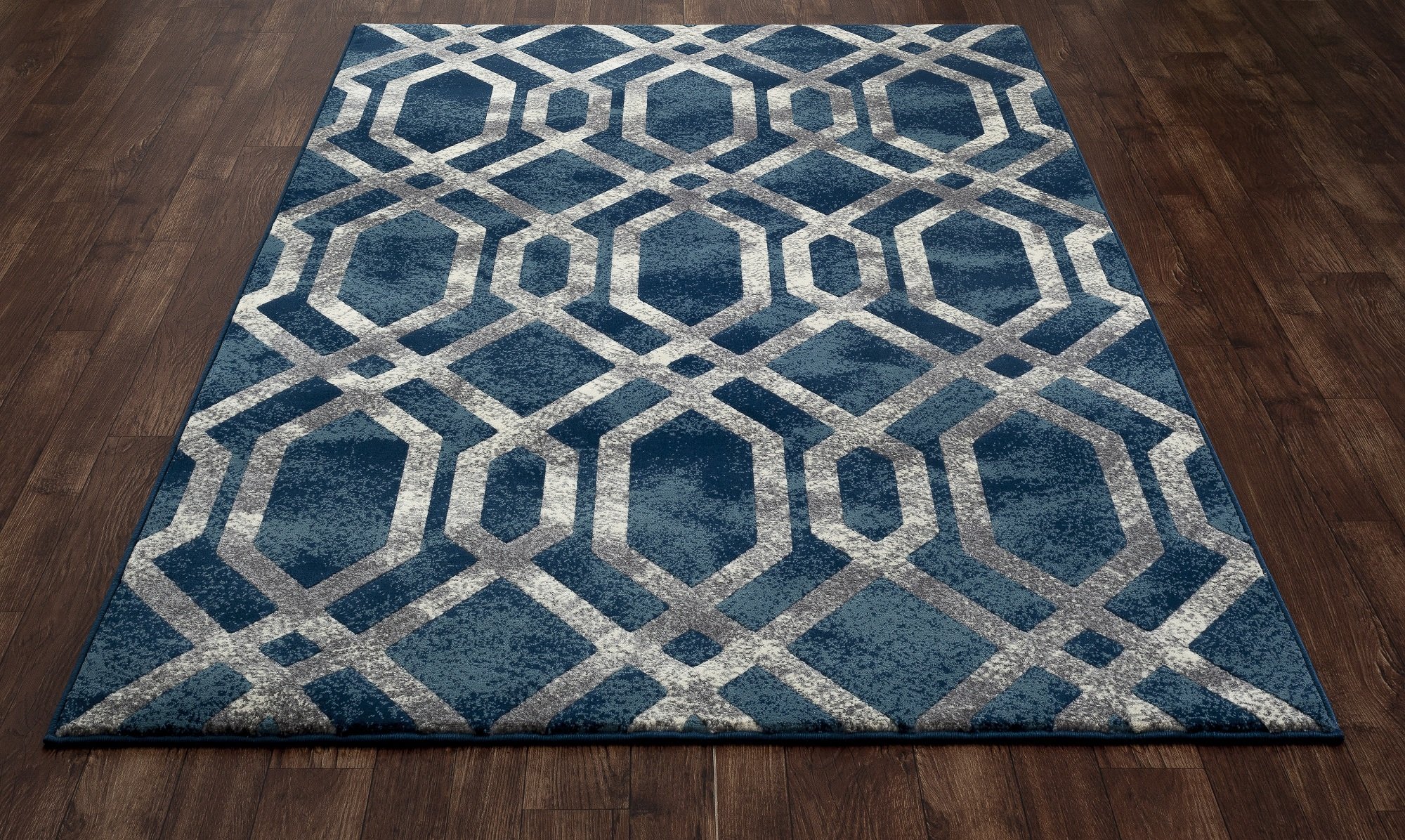 Bastille Collection Fretwork Border Woven Area Rug - 7' x 10' Blue & Gray Handmade Art Carpet for Living Room, Bedroom & Dining Room Decor