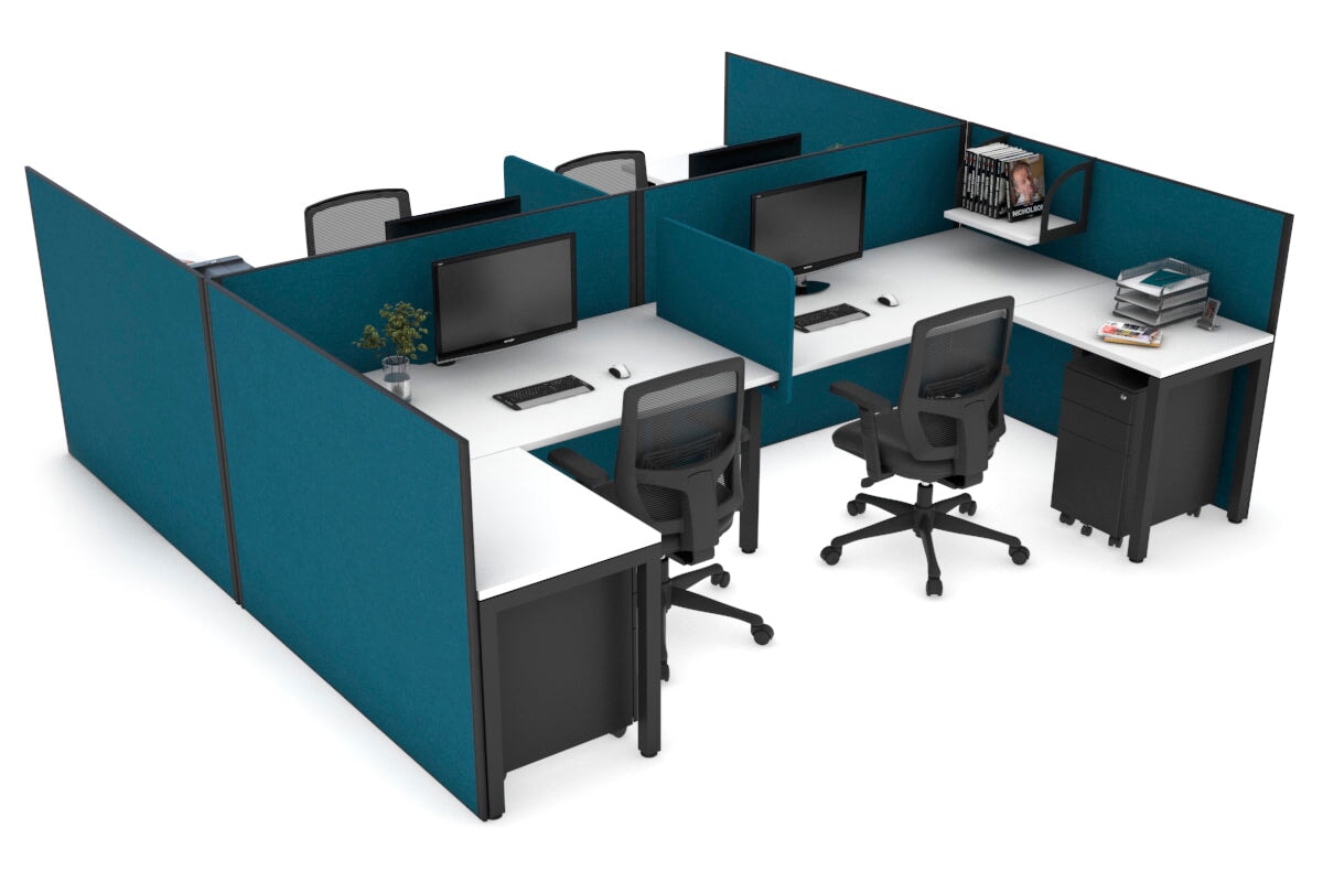 Quadro Square Legs 4-Person Corner Workstation - H Configuration Black Frame [1800L x 1800W with Cable Management] - Perfect for Office, Call Center & Collaborative Workspaces