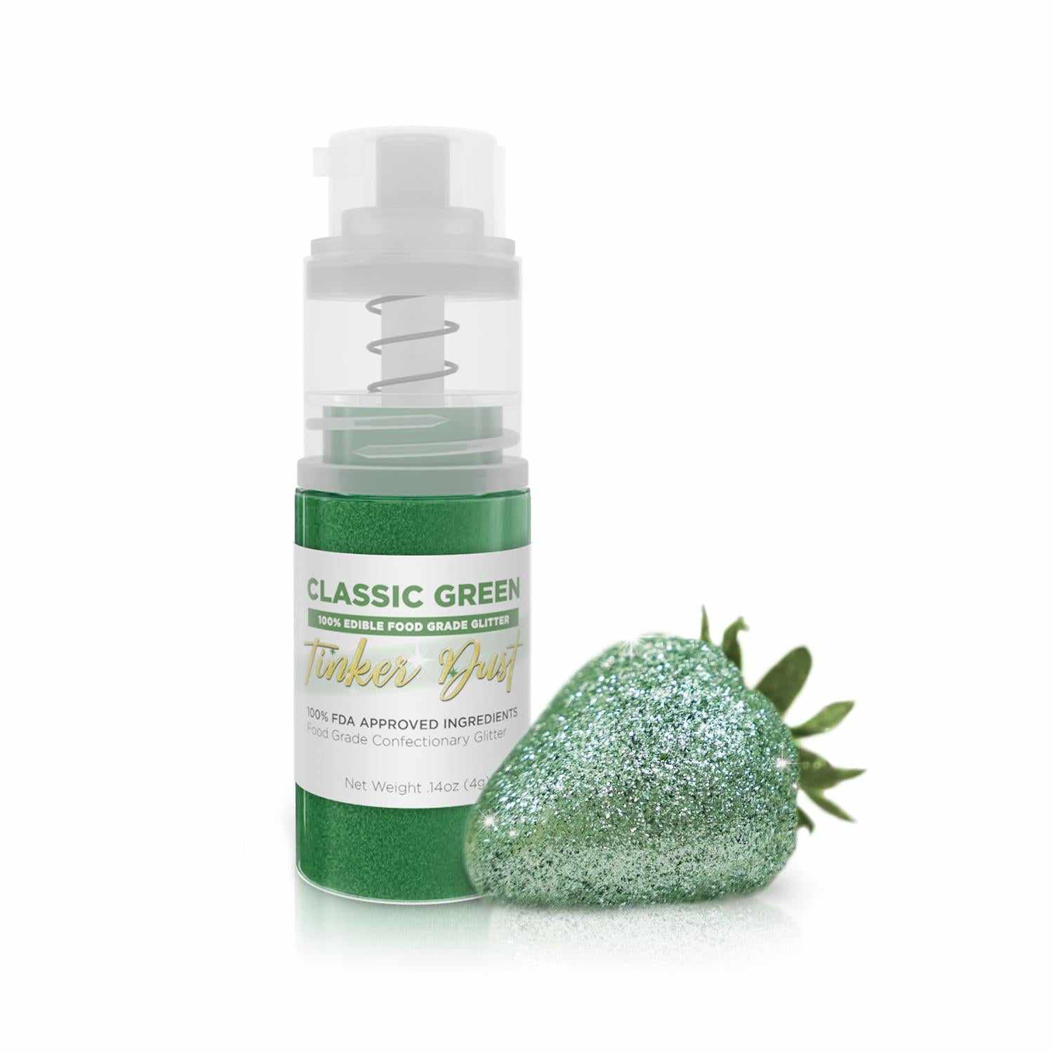 Tinker Dust® Classic Green Edible Glitter Spray - 4g Pump Bottle for Cake Decorating, Cupcakes & Cocktails | Food Safe Sparkle Dust for Baking & Drink Garnish