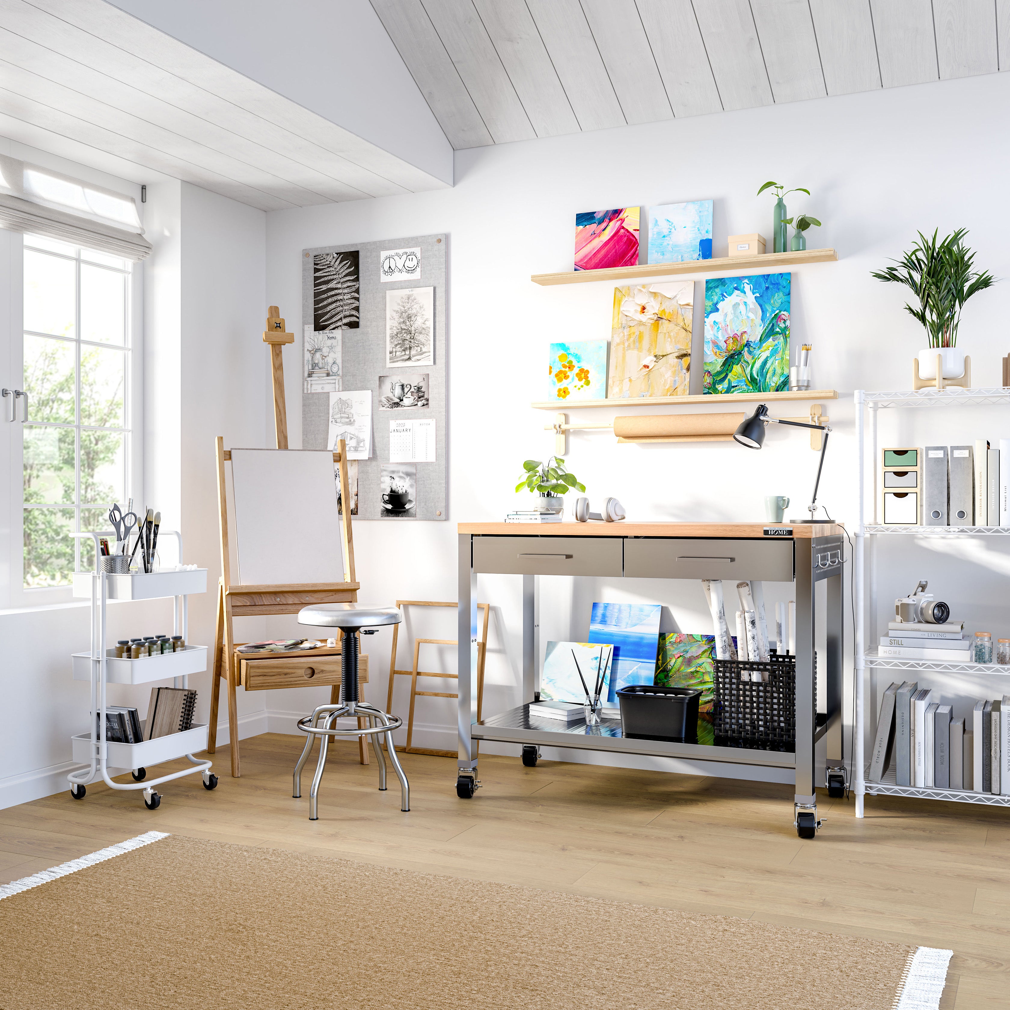 Modern Home Office Work Center Island Table - Versatile Workspace for Remote Work & Study