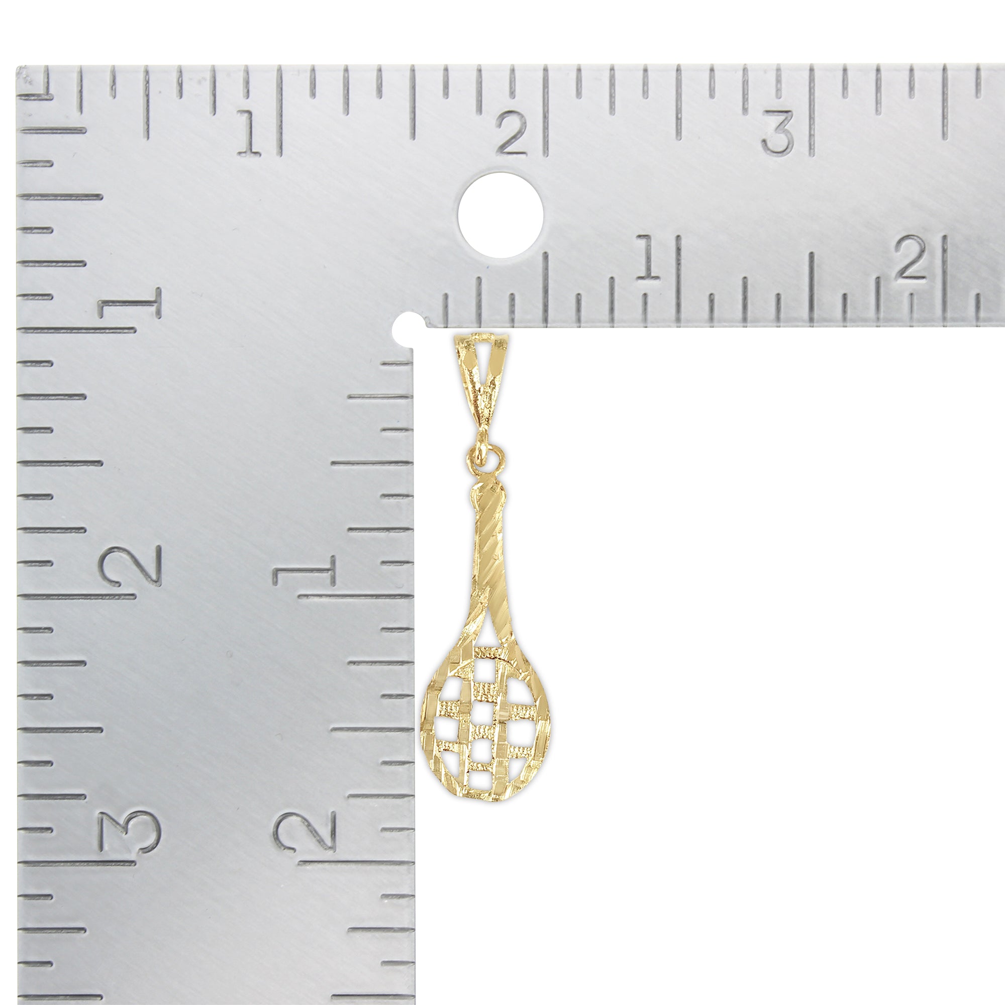 14k Yellow Gold Tennis Racket Charm with Diamond Cuts - Elegant Jewelry Gift for Tennis Lovers, Players & Coaches - Perfect for Bracelets, Necklaces & Sports-Themed Accessories