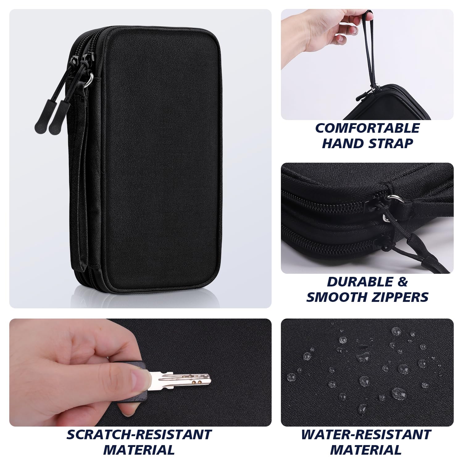 Electronics Organizer Travel Case - Waterproof Double Layer Tech Pouch for Cables, Chargers, Phones & Earphones - Perfect Travel Accessory for Men & Women (Black) | Ideal for Business Trips, Vacations & Daily Commute