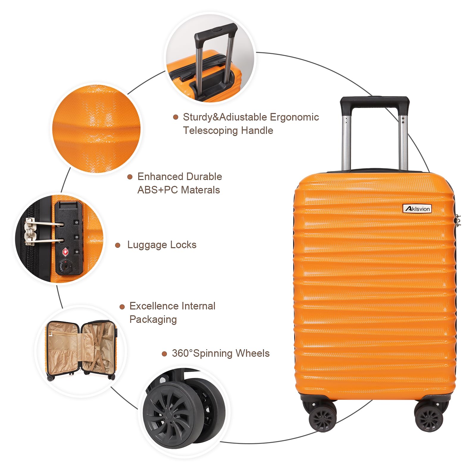 3-Piece ABS Hardshell Spinner Luggage Set with Carry-On Suitcase, Weekender Bag & Toiletry Bag (Orange) - Perfect for Travel, Business Trips & Vacations