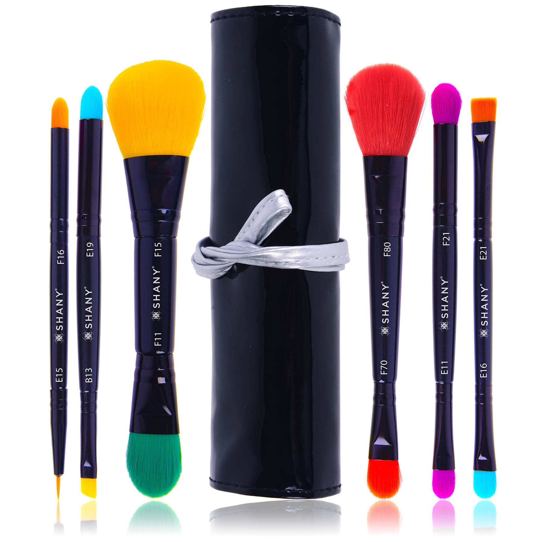 6-Piece LUNA Double-Sided Travel Makeup Brush Set with Pouch - Perfect for On-the-Go Makeup Application & Touch-Ups