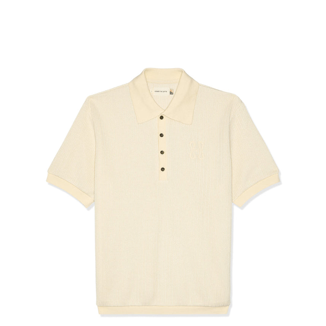 HTG B Summer Knit Polo Shirt for Men - Breathable Bone Color Casual Top - Perfect for Office, Golf & Outdoor Activities