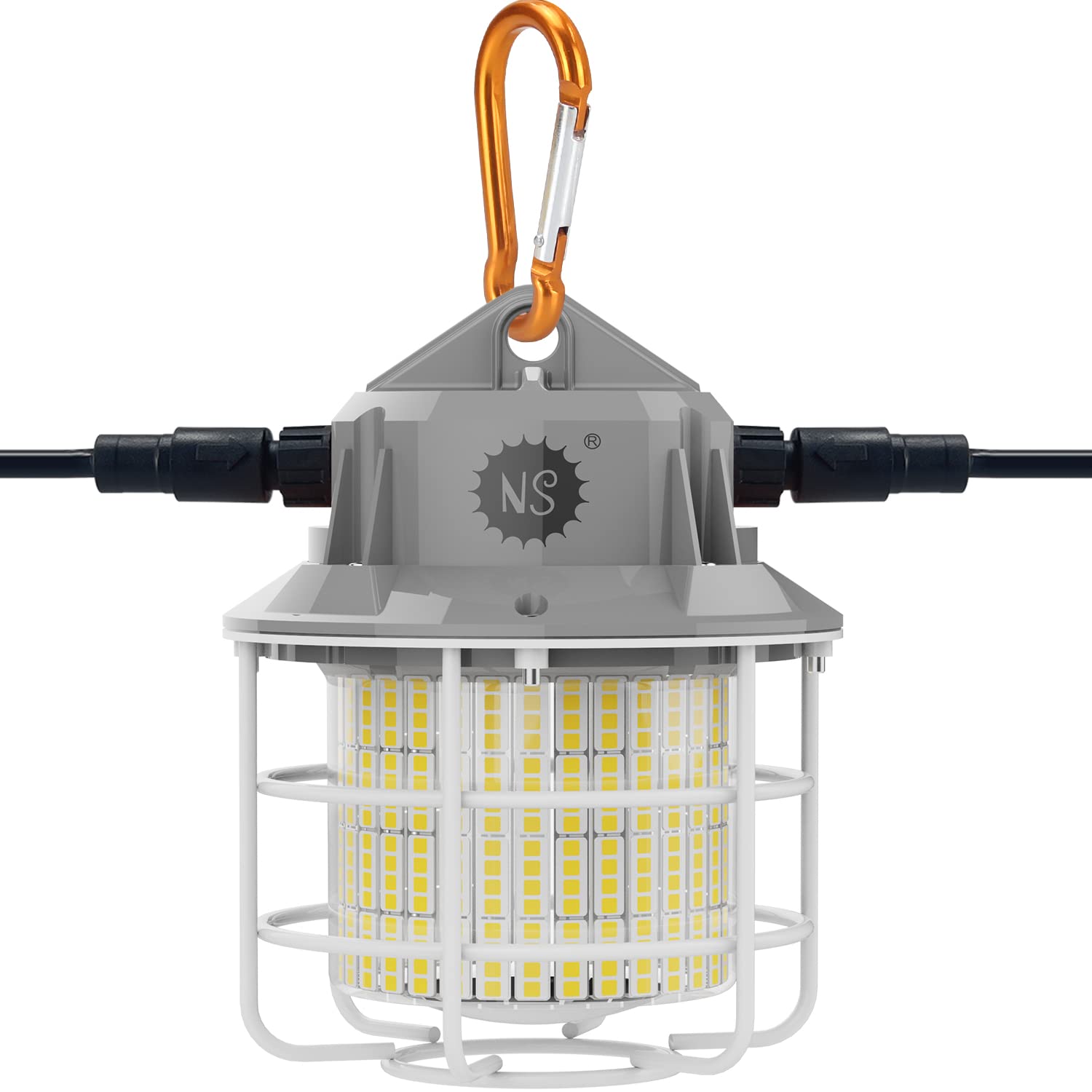 55W 8500LM LED Work Light - Equivalent to 200W HID/HPS - 13.12FT Power Cord with US Plug - 5000K Daylight White - Linkable Hanging Light with Outlet & Hook - Perfect for Construction Sites, Warehouses, Garages, and Outdoor Events