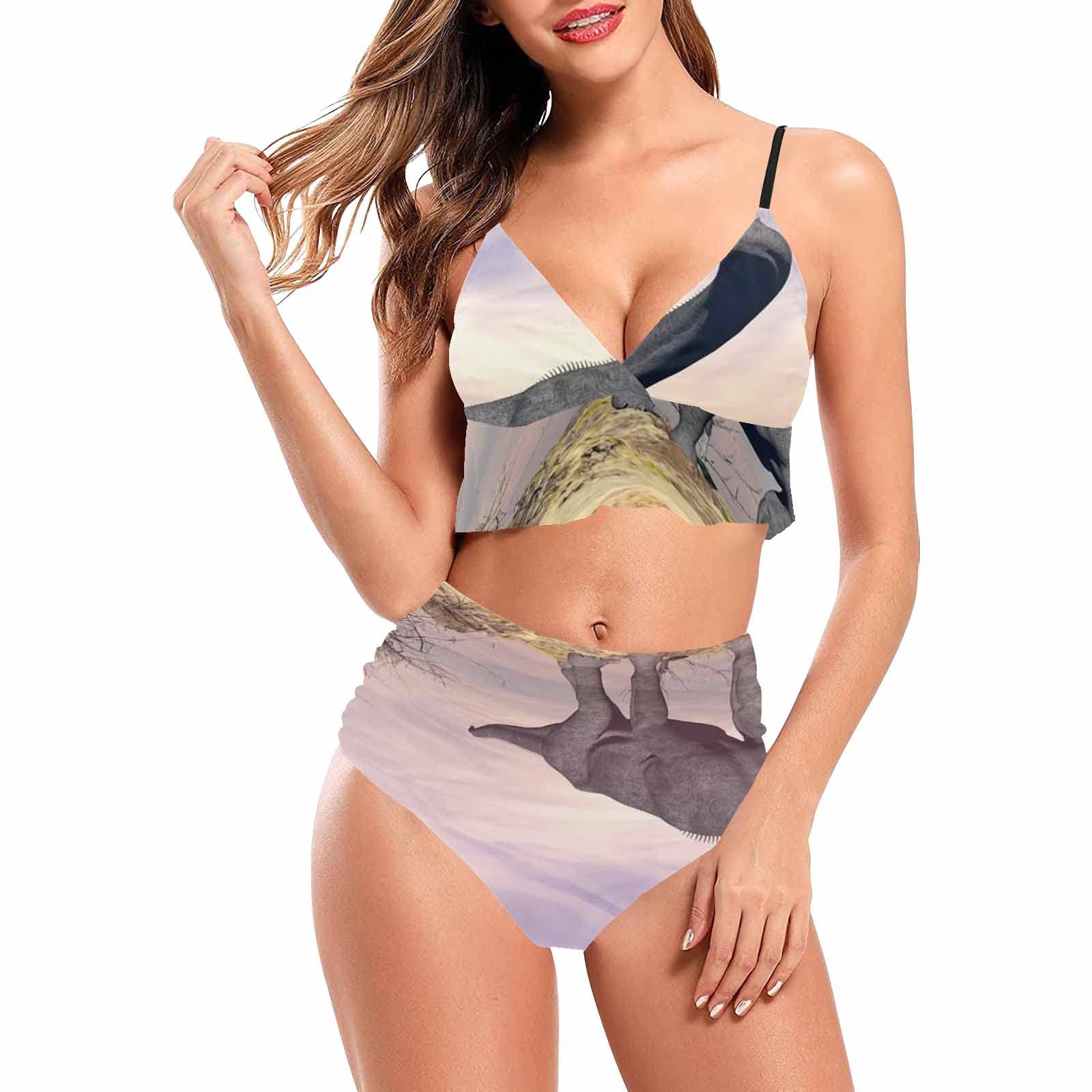 **InterestPrint Women's High Waisted Flounce Bikini Set - Thin Cactus Print Two Piece Bathing Suit | Beach, Pool & Vacation Swimwear**