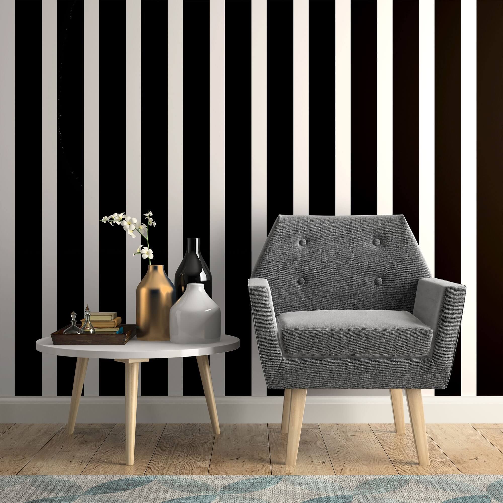 Black and White Vertical Peel and Stick Removable Wallpaper - Self-Adhesive Decorative Wall Covering for Bedroom, Living Room, Office - Easy to Apply & Remove (4920)