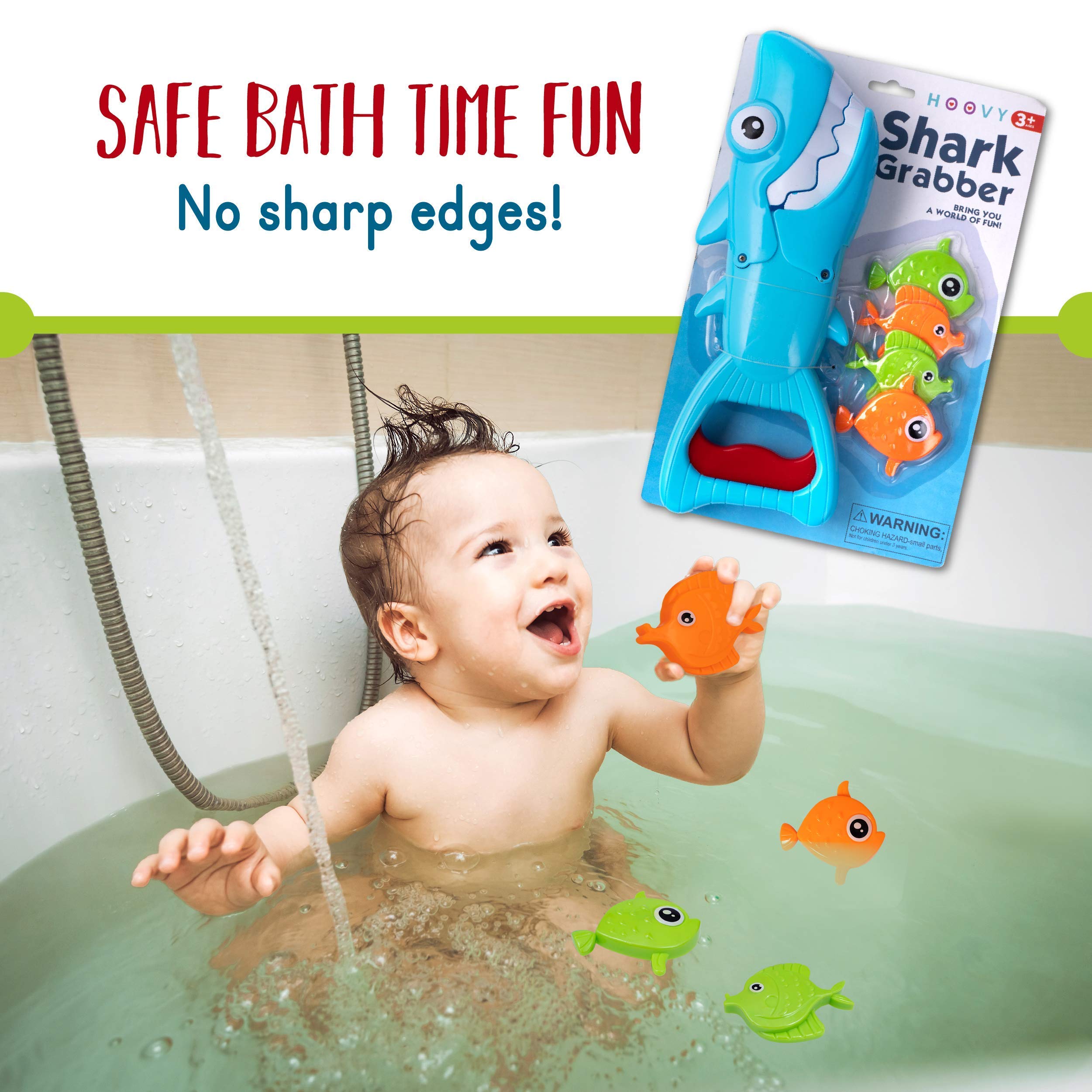 Hoovy Baby Bath Toys Set - Fun Shark Grabber with 4 Toy Fish for Toddlers & Kids - Safe Bathtub Toys for Boys & Girls - Perfect for Bath Time Play & Learning