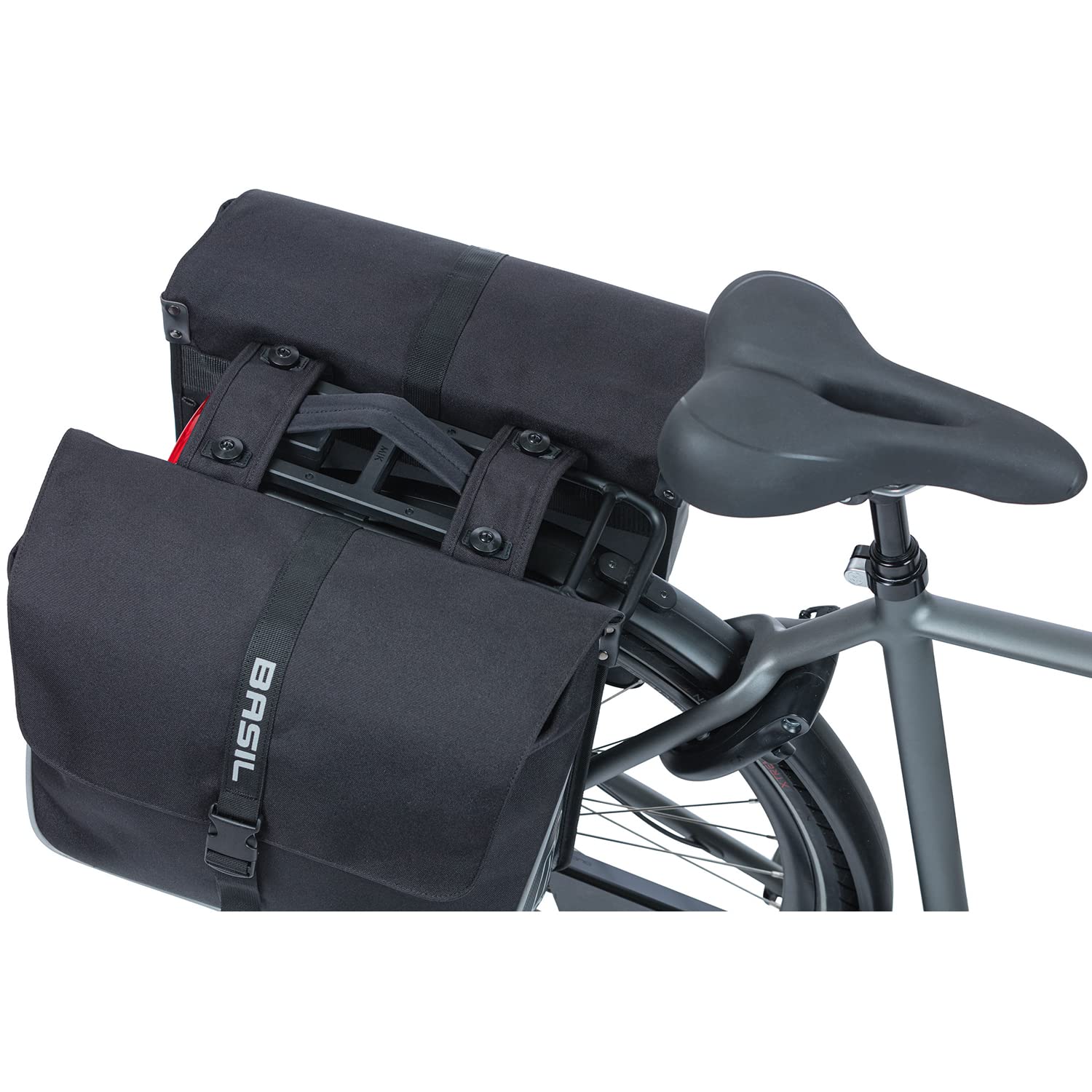 Basil Double Bicycle Pannier Bag Forte MIK Black - 35L Waterproof Bike Storage for Commuting & Touring | Perfect for Groceries, Work Gear & Outdoor Adventures