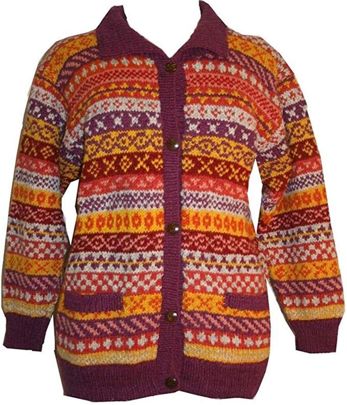 Hand Knitted 100% Soft Lambs Wool Cardigan Sweater from Nepal - Cozy Winter Wear for Women & Men, Perfect for Casual Outings & Home Relaxation
