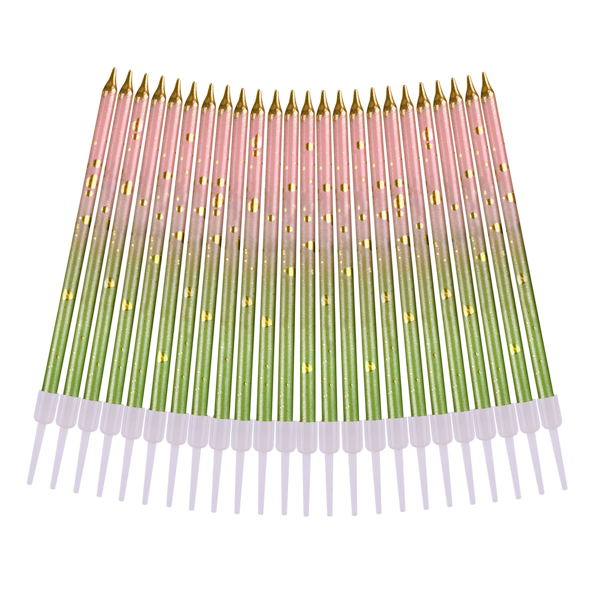 Pink Green Gold Long Thin Birthday Candles - Elegant Cake Candles for Birthday Parties, Wedding Decorations & Special Events - Perfect for Cakes, Cupcakes and Dessert Tables
