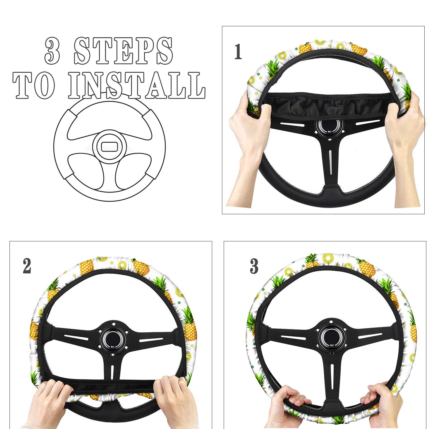 JEOCODY Sunflower Cow Print Car Steering Wheel Cover - Universal Fit for Most Vehicles - Soft & Non-Slip Grip for Women & Girls - Perfect for Summer Driving & Road Trips