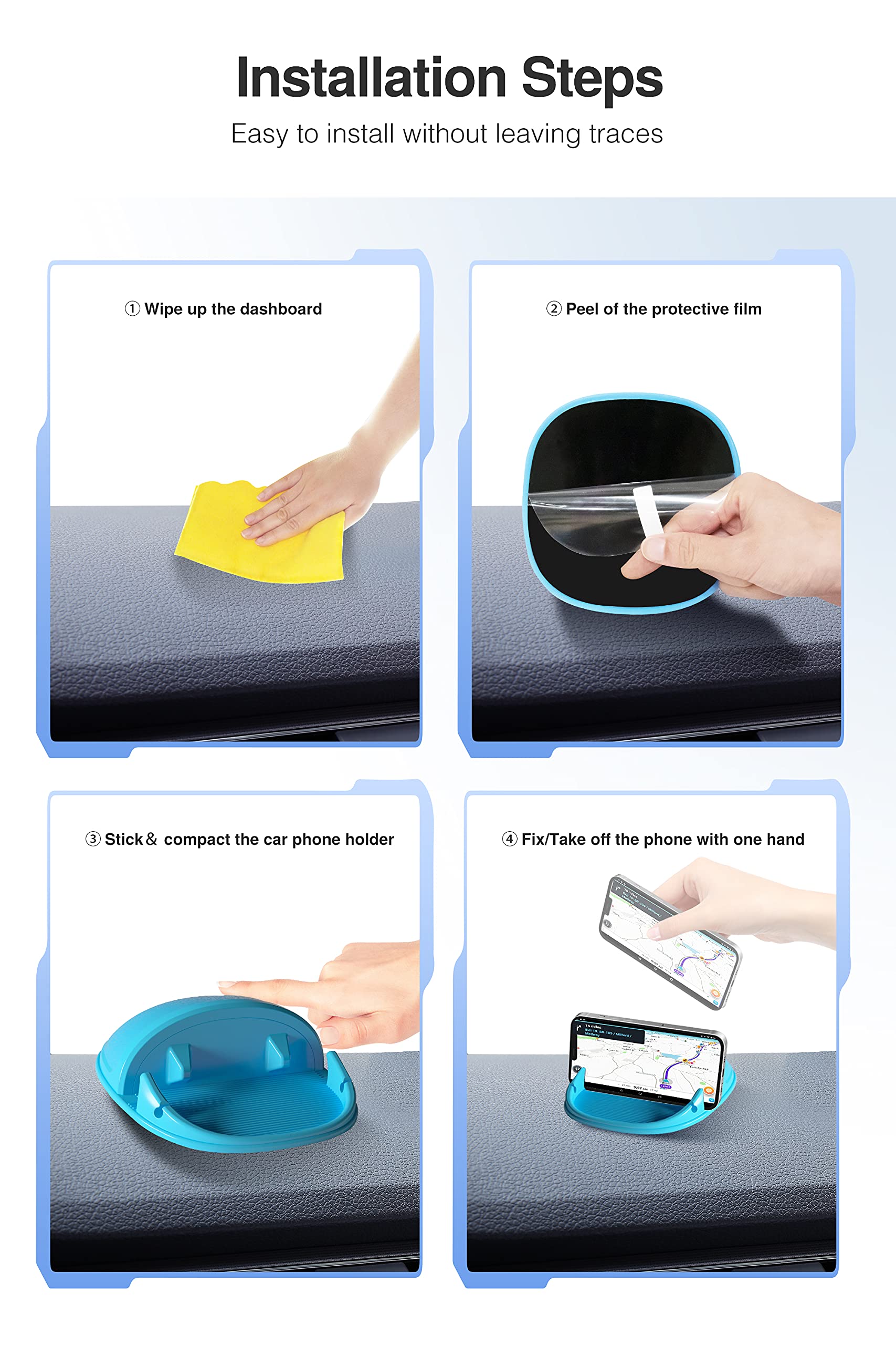 Premium Non-Slip Silicone Car Phone Holder & Dashboard Mat - Universal Phone Mount Compatible with iPhone, Samsung, Android Smartphones & GPS Devices (Blue) - Perfect for Safe Driving & Office Desk Use
