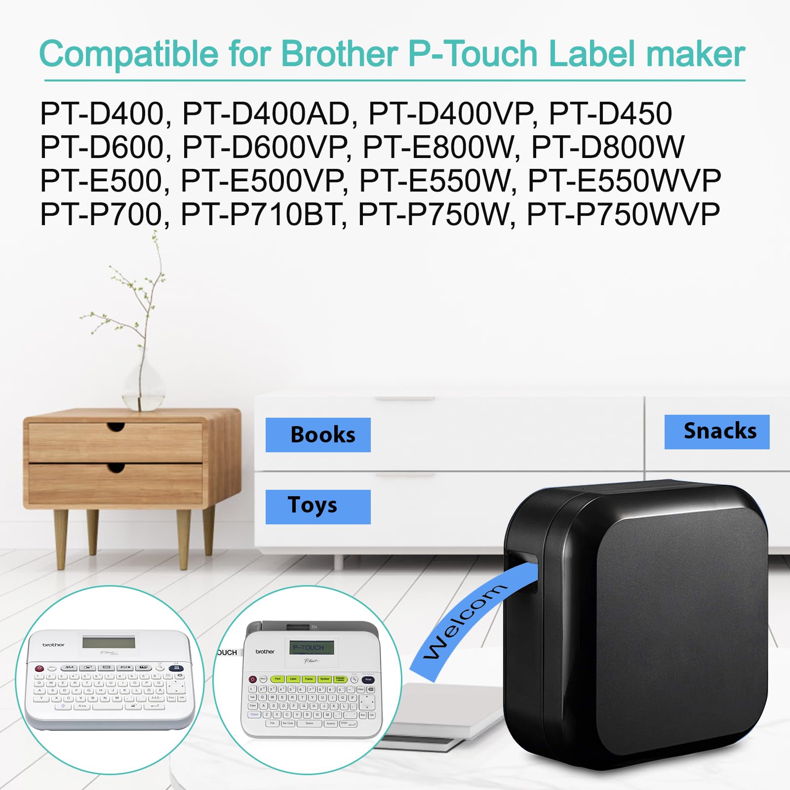 NineLeaf 2 Pack Brother P-Touch TZe-541 TZe541 TZ-541 TZ541 Label Maker Tape Refills - 3/4 Inch (18mm) Black on Blue Laminated Tape for PT-D400 PT-D410 PT-D600 PT-D610BT PT-D460BT - Perfect for Office Labeling, Organizing & Craft Projects