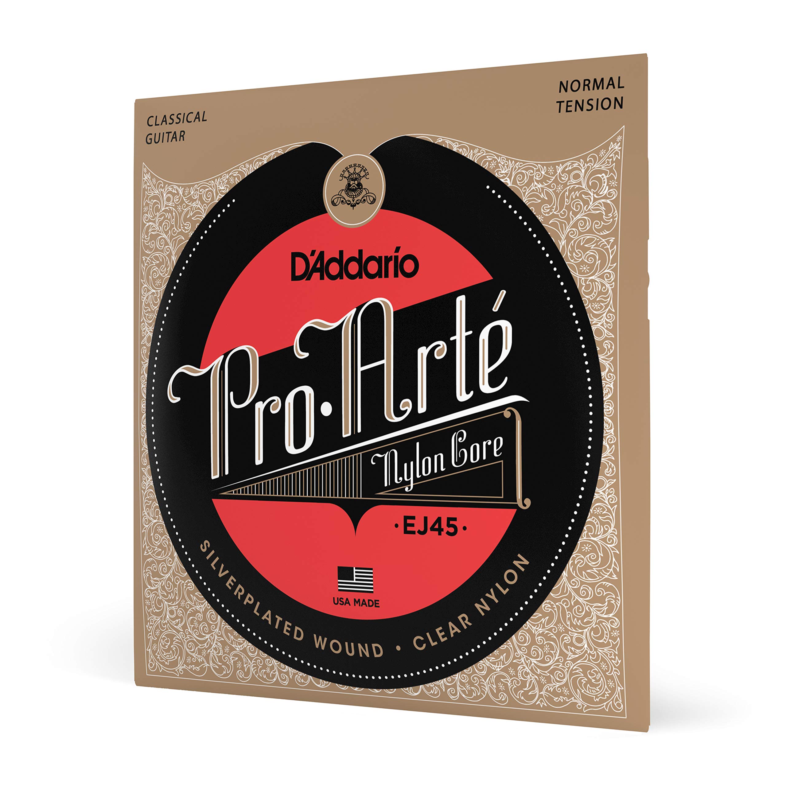 D'Addario EJ45 Pro-Arte Nylon Classical Guitar Strings - Normal Tension with Nylon Core Basses & Laser Selected Trebles | Balanced Volume & Comfortable Playability | Perfect for Classical, Flamenco & Fingerstyle Guitarists