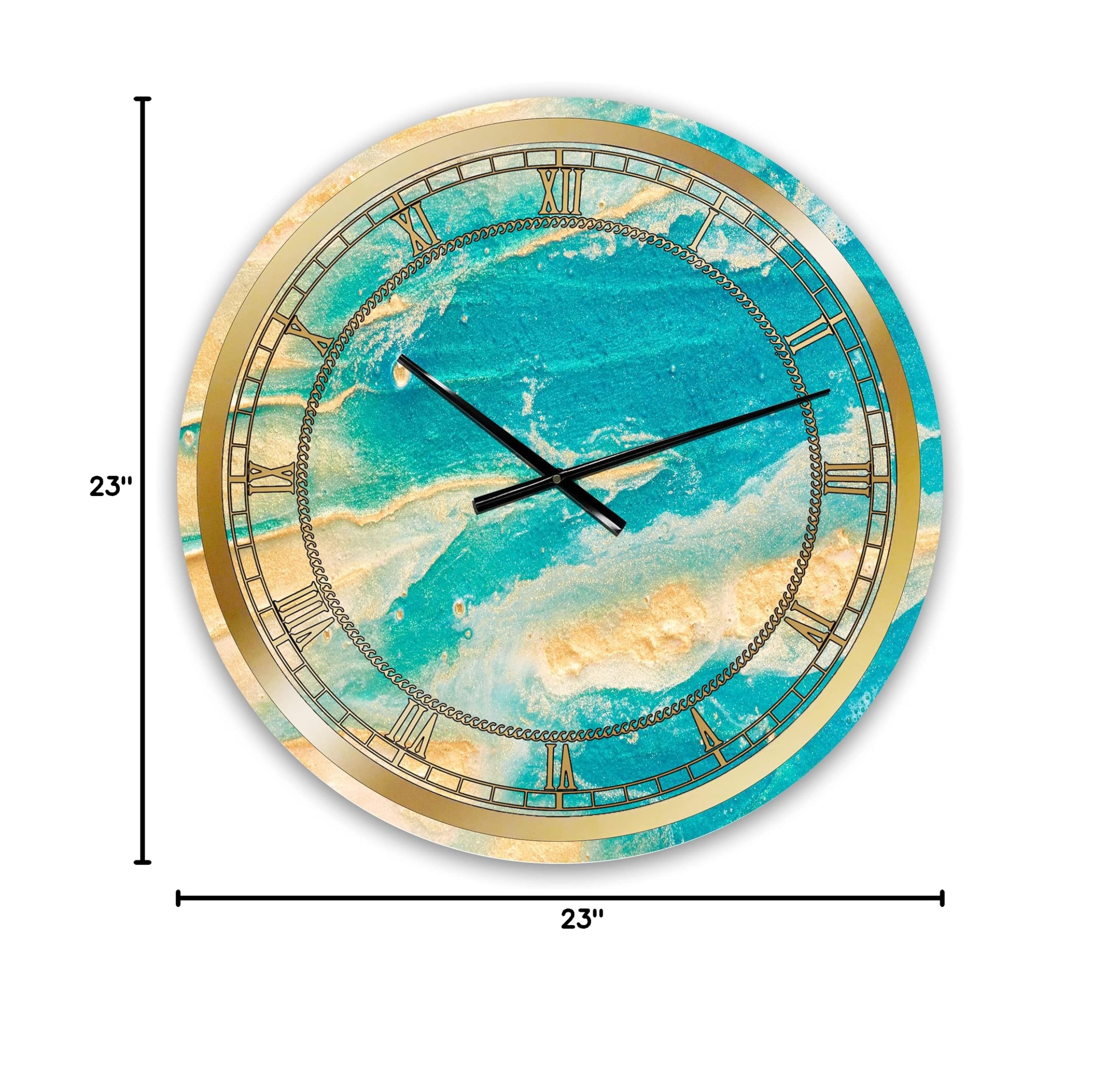 DesignQ Glam Wall Clock - Blue and Yellow Ocean Beach Oil Painting Style, Large Abstract Wall Art for Kitchen, Living Room, Bedroom Decor (29x29 Inches) - Perfect for Coastal, Boho, and Modern Home Decor