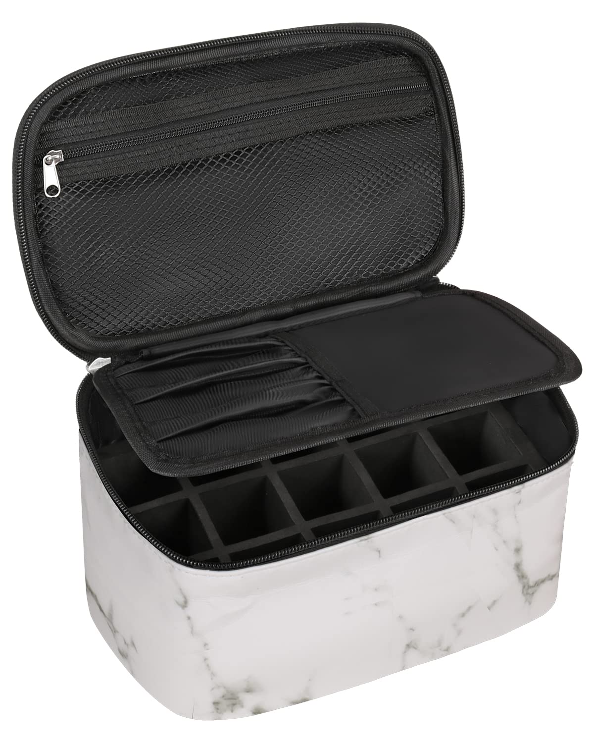 Professional Marble Nail Polish Organizer Bag - Travel Nail Art Set Case with Multiple Compartments for Manicure Tools & Accessories | Perfect for Salon, Home Use & On-the-Go Nail Care