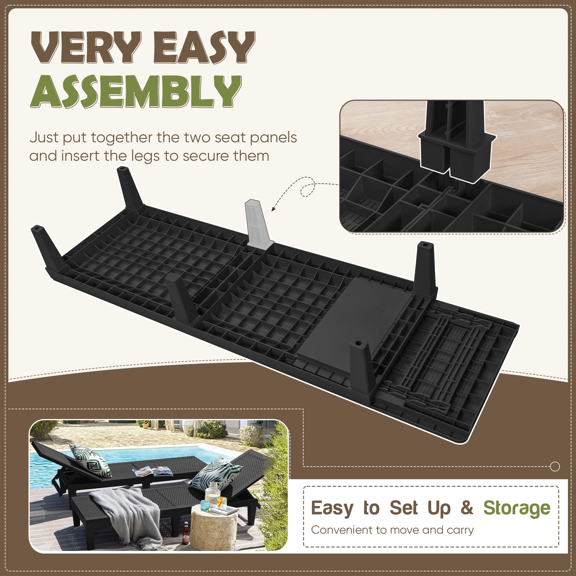 Flamaker Outdoor Lounge Chairs - Waterproof PE Wicker Chaise Lounge with 5-Position Adjustable Backrest, Easy Assembly Patio Furniture for Poolside, Deck, Garden, Beach & Backyard (Black) - Perfect for Sunbathing, Relaxing and Outdoor Lounging