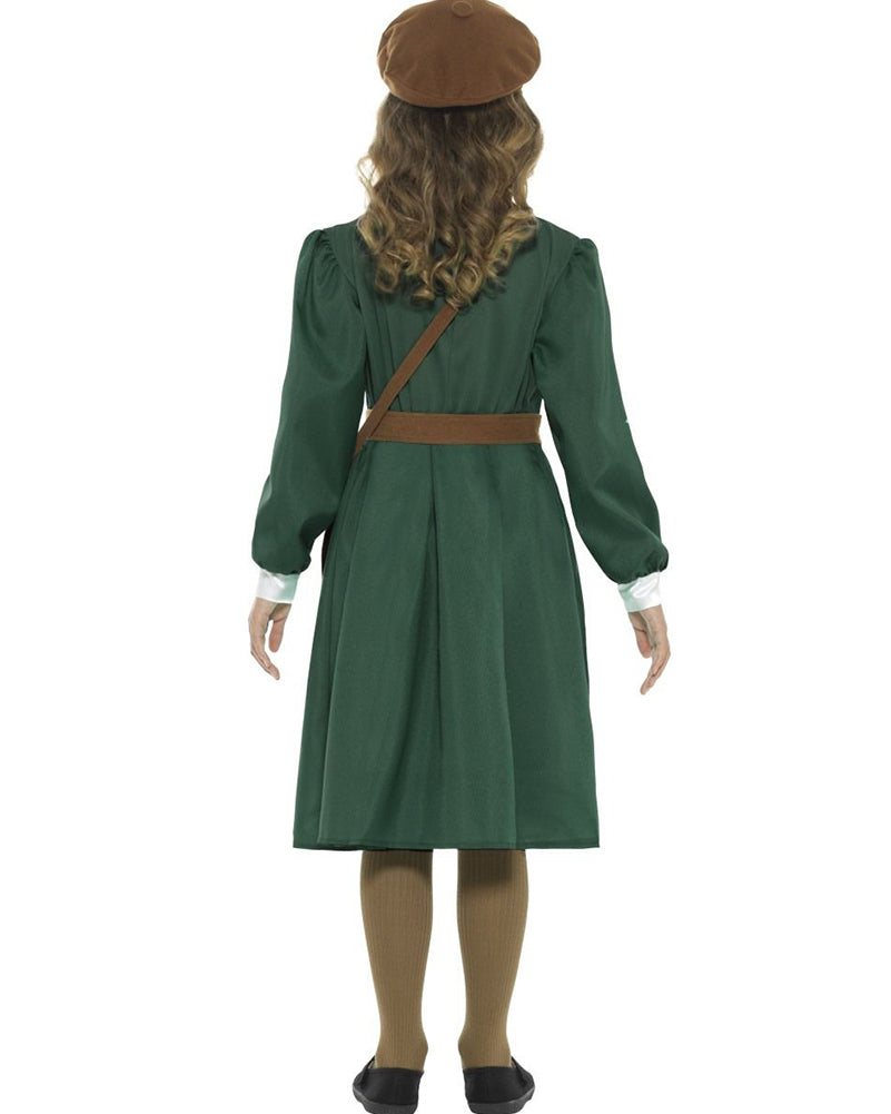 Vintage 1940s WWII Evacuee Girl Costume - Authentic Historical Dress for Kids, Halloween & Theater Performances - Perfect for School Plays, Reenactments & Themed Parties