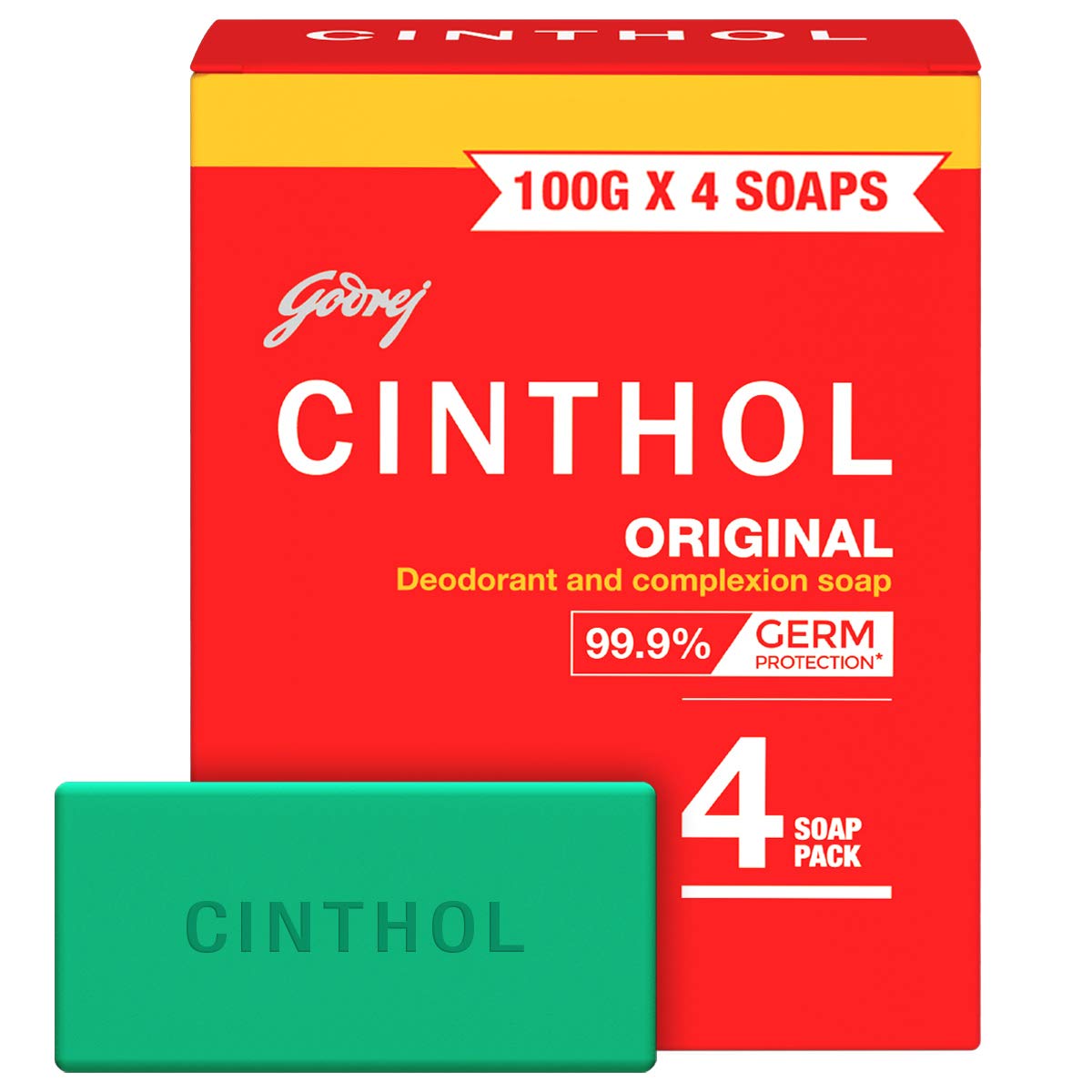Cinthol Original Soap - 4 Pack (100g Each) | Antibacterial Bath Soap for Men & Women | All Skin Types | Fresh Scent | Ideal for Gym, Travel & Daily Hygiene
