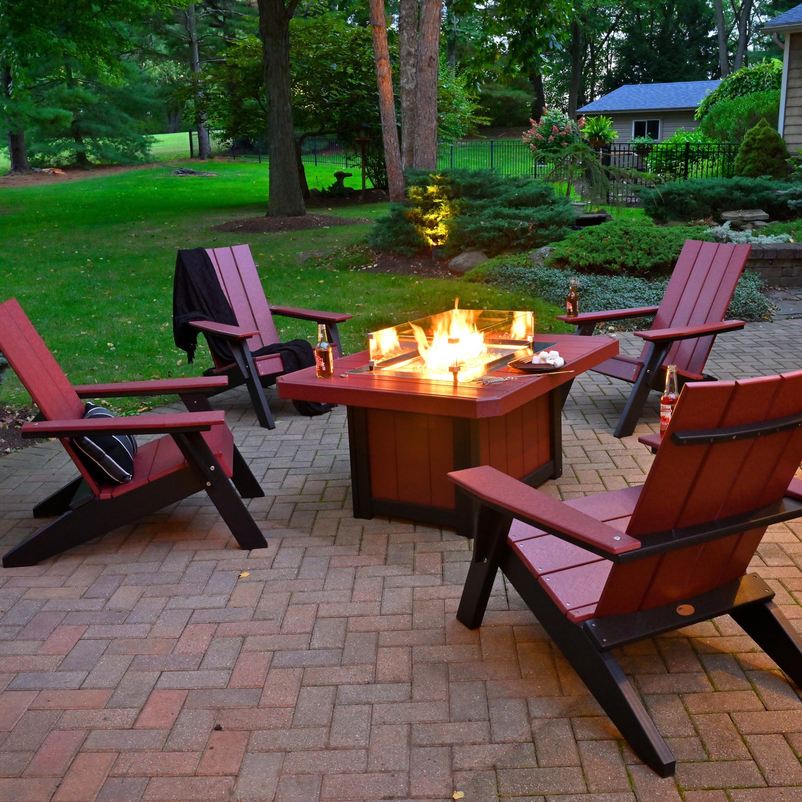 Premium Poly Lumber Urban Adirondack Chair - Cherrywood & Black - Weather-Resistant Outdoor Furniture for Patio, Garden & Poolside Relaxation