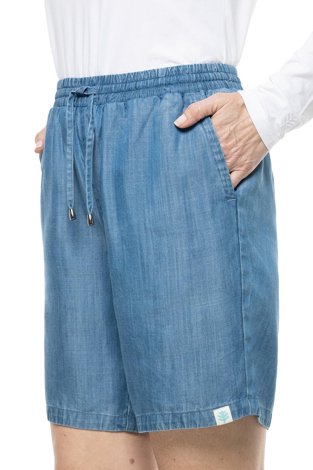 Coolibar UPF 50+ Women's Sun Protective Enclave Chambray Shorts - Lightweight, Breathable & UV Blocking for Outdoor Activities, Beach & Summer Travel