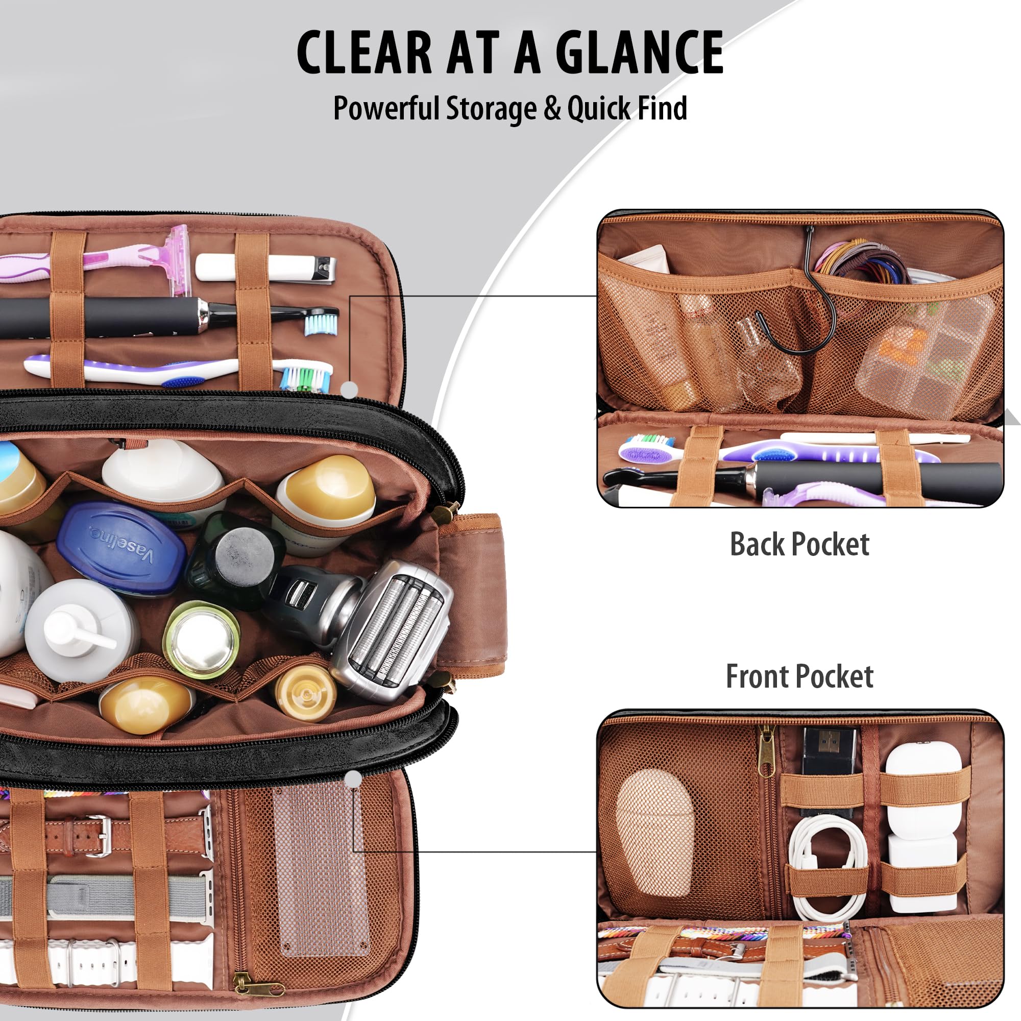 Large Water-resistant Travel Toiletry Bag for Men & Women - Hanging PU Leather Cosmetic Organizer, Shaving Case & Cruise Essentials (Black) - Perfect for Travel, Camping, Business Trips & Daily Use