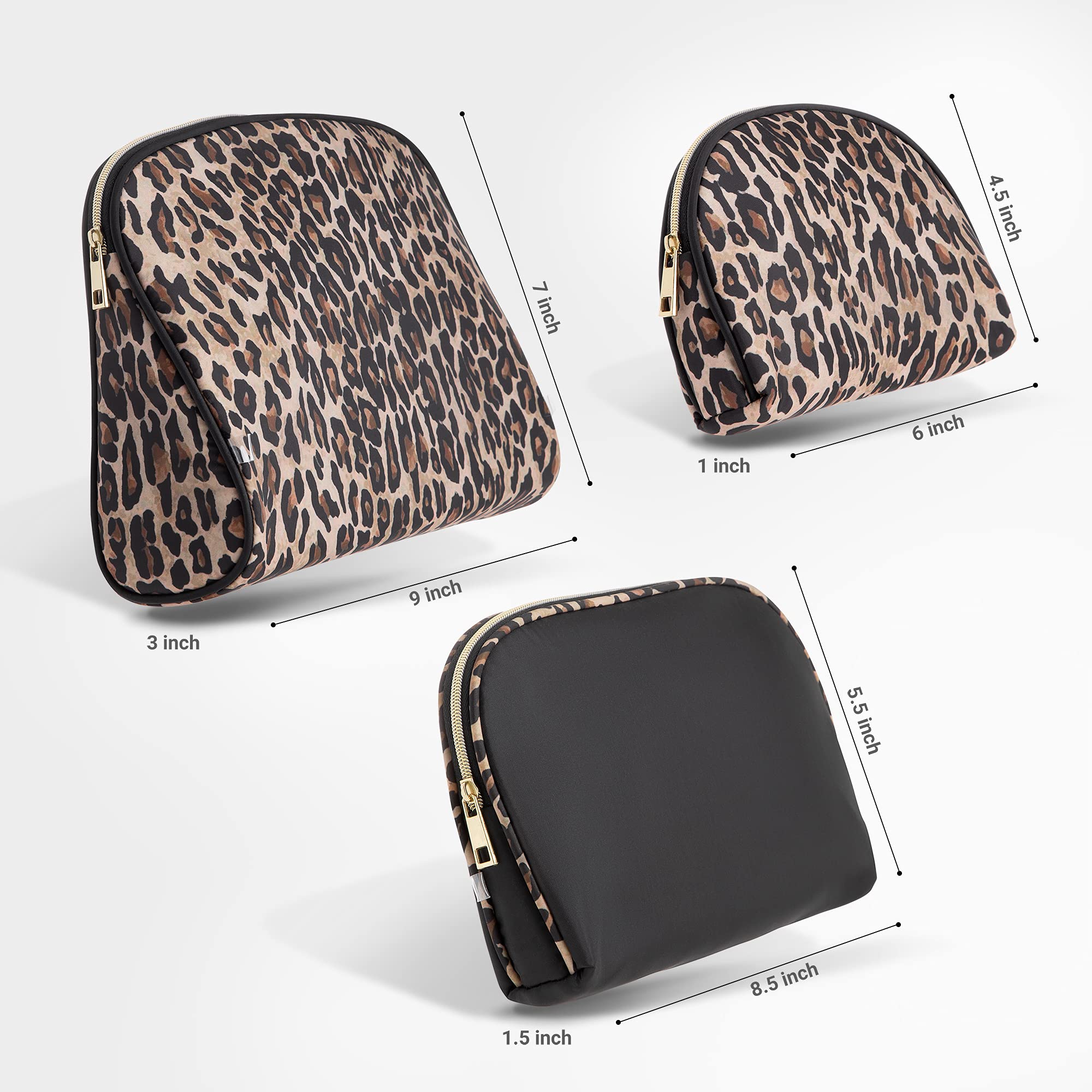 3-Piece Cosmetic Bag Set for Women - Travel Makeup Organizer (Brown/Black Leopard) - Perfect for Toiletries & Travel Essentials