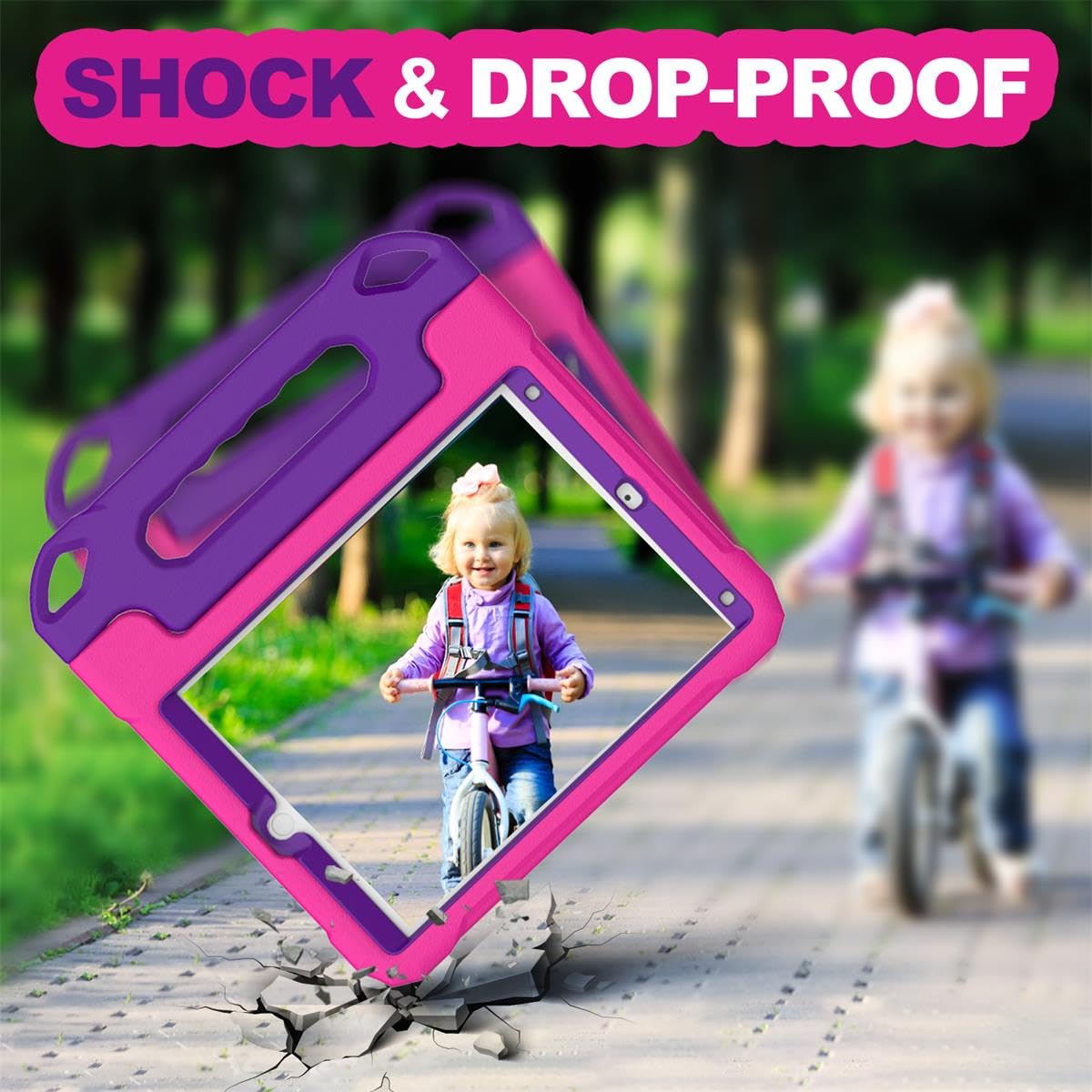YIHE Shockproof Kids iPad Case for iPad 10.2 Inch 9th/8th/7th Gen (2021/2020/2019), iPad Pro 10.5 & iPad Air 3 - Handle Stand Protective Cover with Screen Protector (Pink & Purple) | Perfect for School, Travel & Home Learning