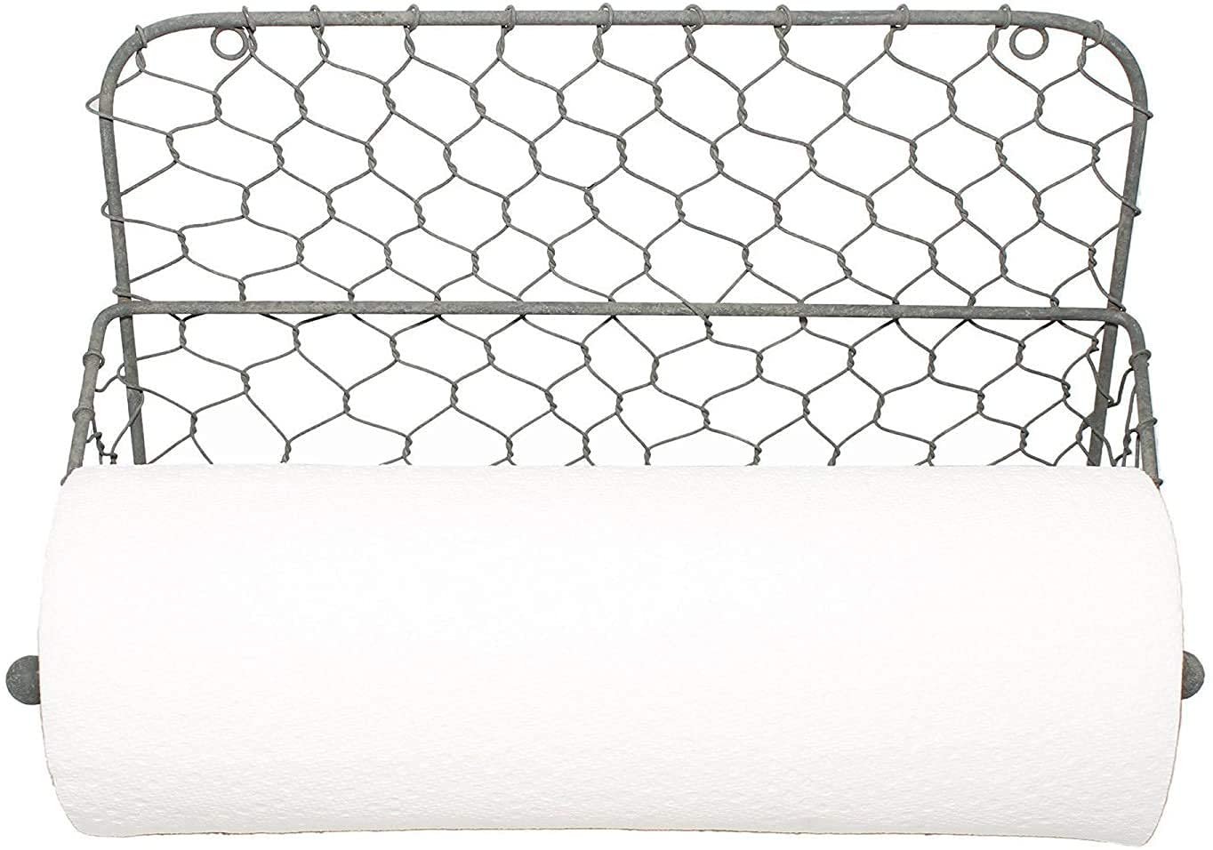 Tribello Farmhouse Wall Paper Towel Holder - Rustic Chicken Wire Wall Decor with Galvanized Metal Finish - Perfect for Kitchen, Bathroom & Farmhouse Style Homes