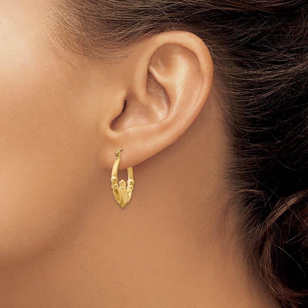 14k Yellow Gold Black Bow Claddagh Hoop Earrings 20mm - Perfect for Celtic Weddings