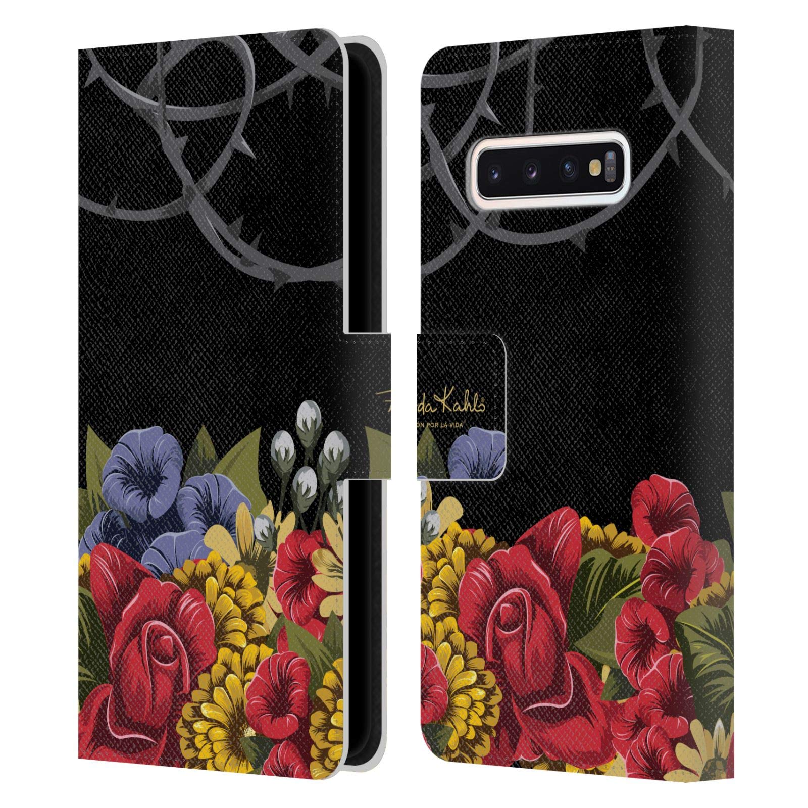 Frida Kahlo Red Florals Leather Book Wallet Case for Samsung Galaxy S10 - Stylish Protective Cover with Card Slots for Daily Use & Travel