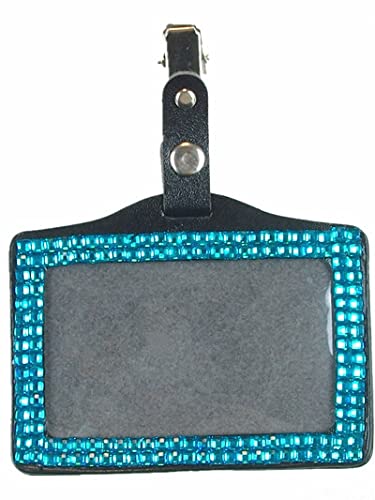 Colorful Rhinestone ID Badge Holder - 23 Colors (Aqua) for Work & Events