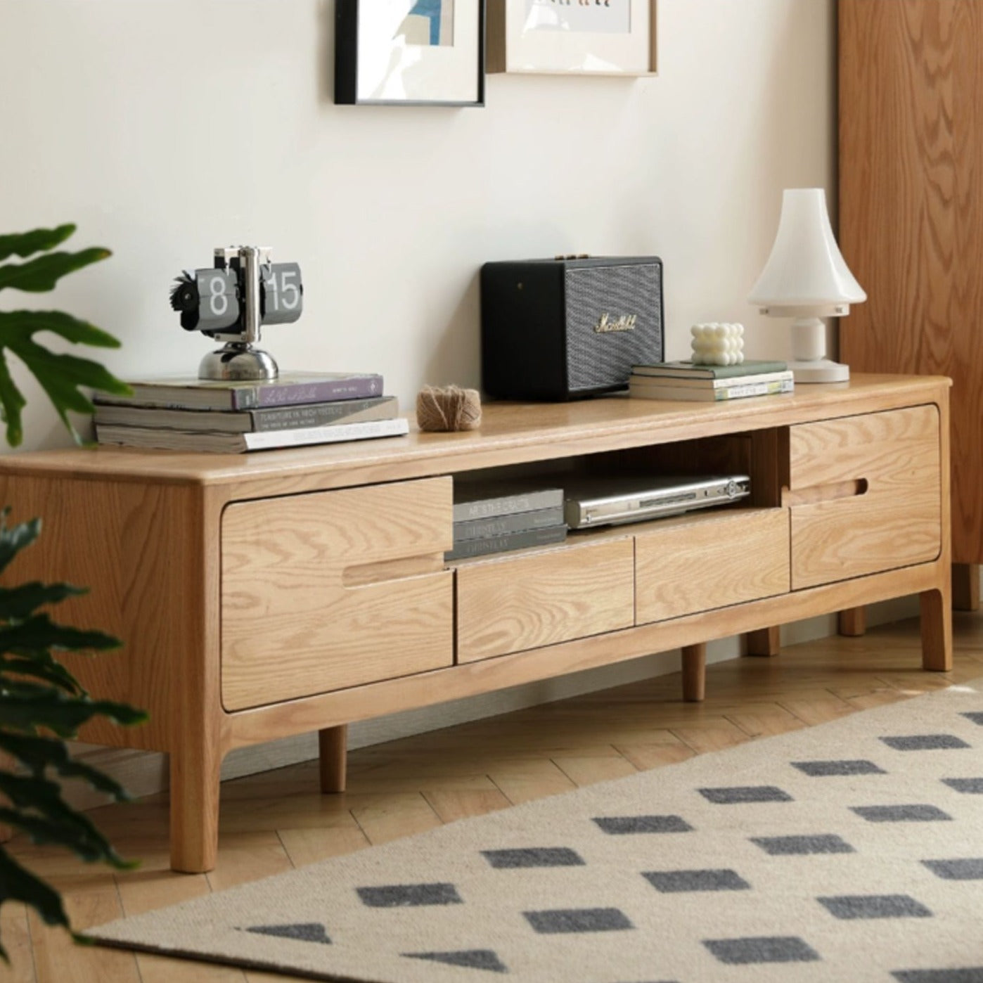 Solid Oak Wood TV Stand for Living Room - Modern Entertainment Center with Storage Shelves, Perfect for TVs up to 65 inches - Durable & Stylish Furniture for Home Theater Setup