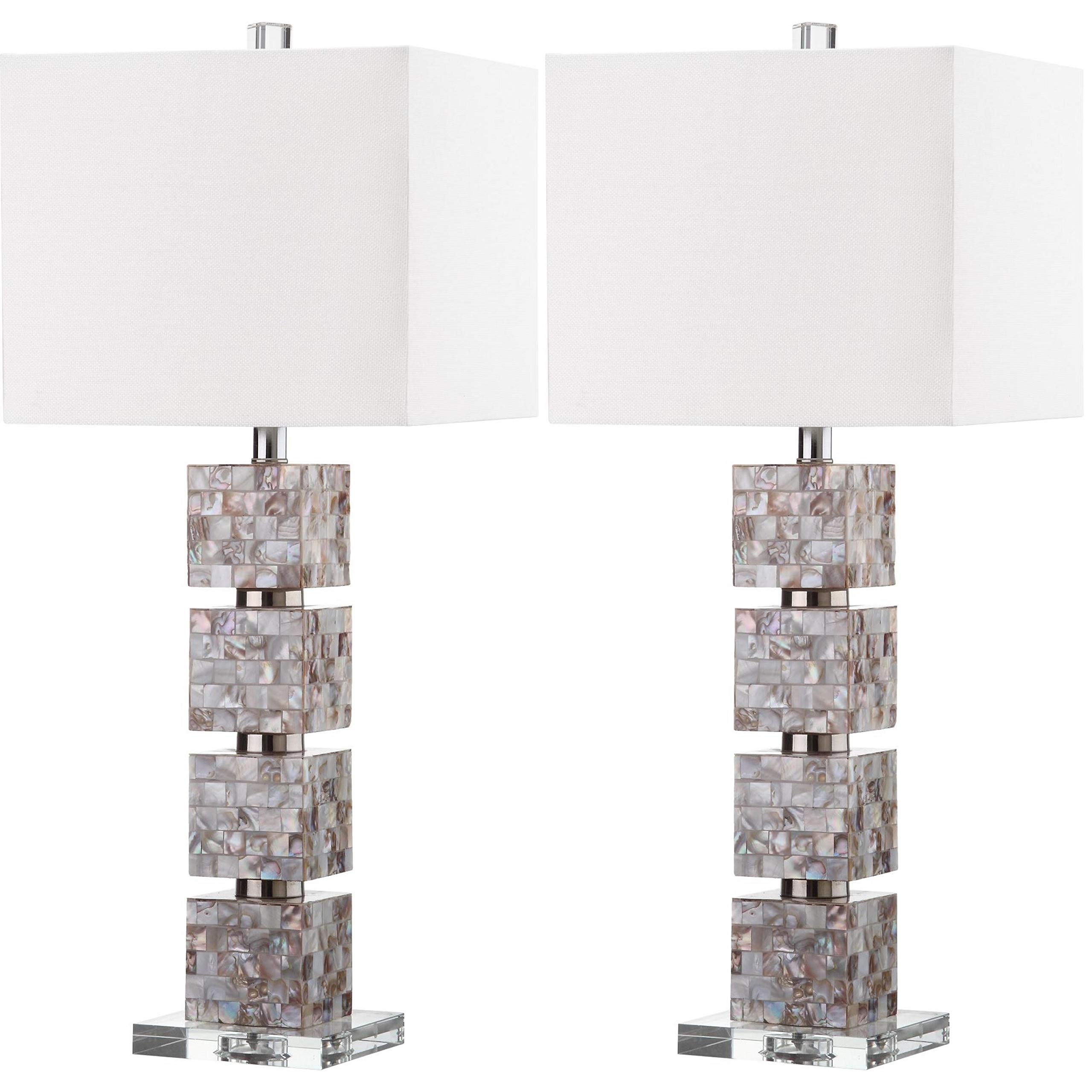 SAFAVIEH Rafferty Coastal Cream Shell 31-Inch Table Lamp Set of 2 with LED Bulbs - Modern Bedside Lighting for Bedroom, Living Room & Home Office - Perfect for Reading, Decor & Ambient Lighting