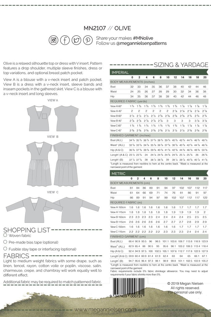 Megan Nielsen Olive Dress & Top - Women's Stylish Casual Outfit for Everyday Wear, Office & Date Night