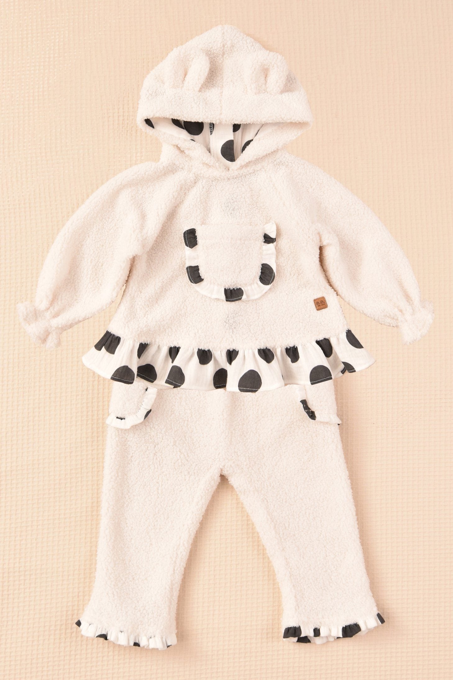 Polka Dot Sherpa Hoodie & Trousers Set - Cozy Winter Outfit for Women | Perfect for Casual Wear, Loungewear & Outdoor Activities