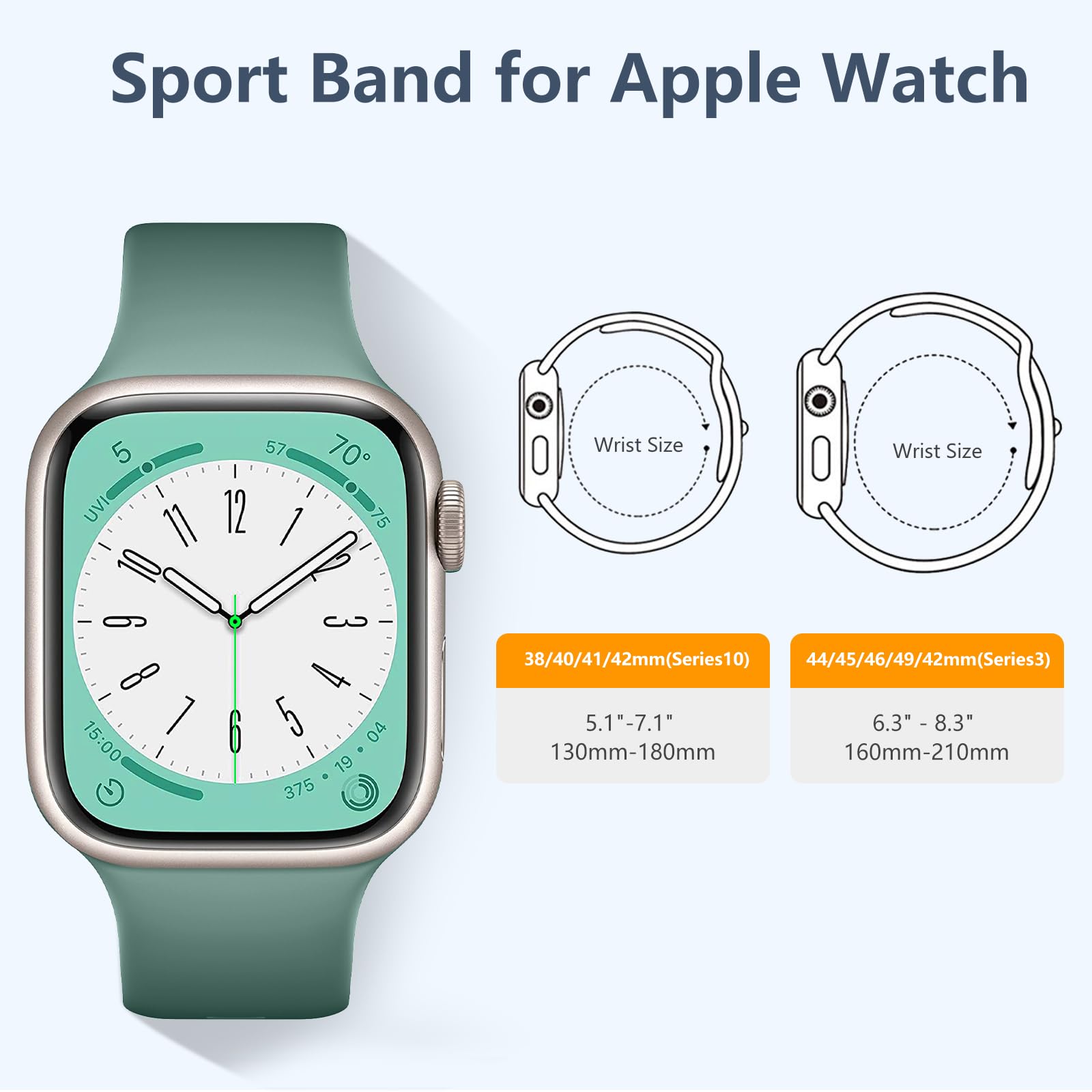 8 Pack Sport Bands Compatible with Apple Watch 38mm 40mm 41mm 42mm 44mm 45mm 46mm 49mm - Soft Silicone Waterproof Strap for Apple Watch Ultra/Ultra 2 & iWatch Series 10-1 SE - Perfect for Running, Swimming, Workouts & Everyday Wear
