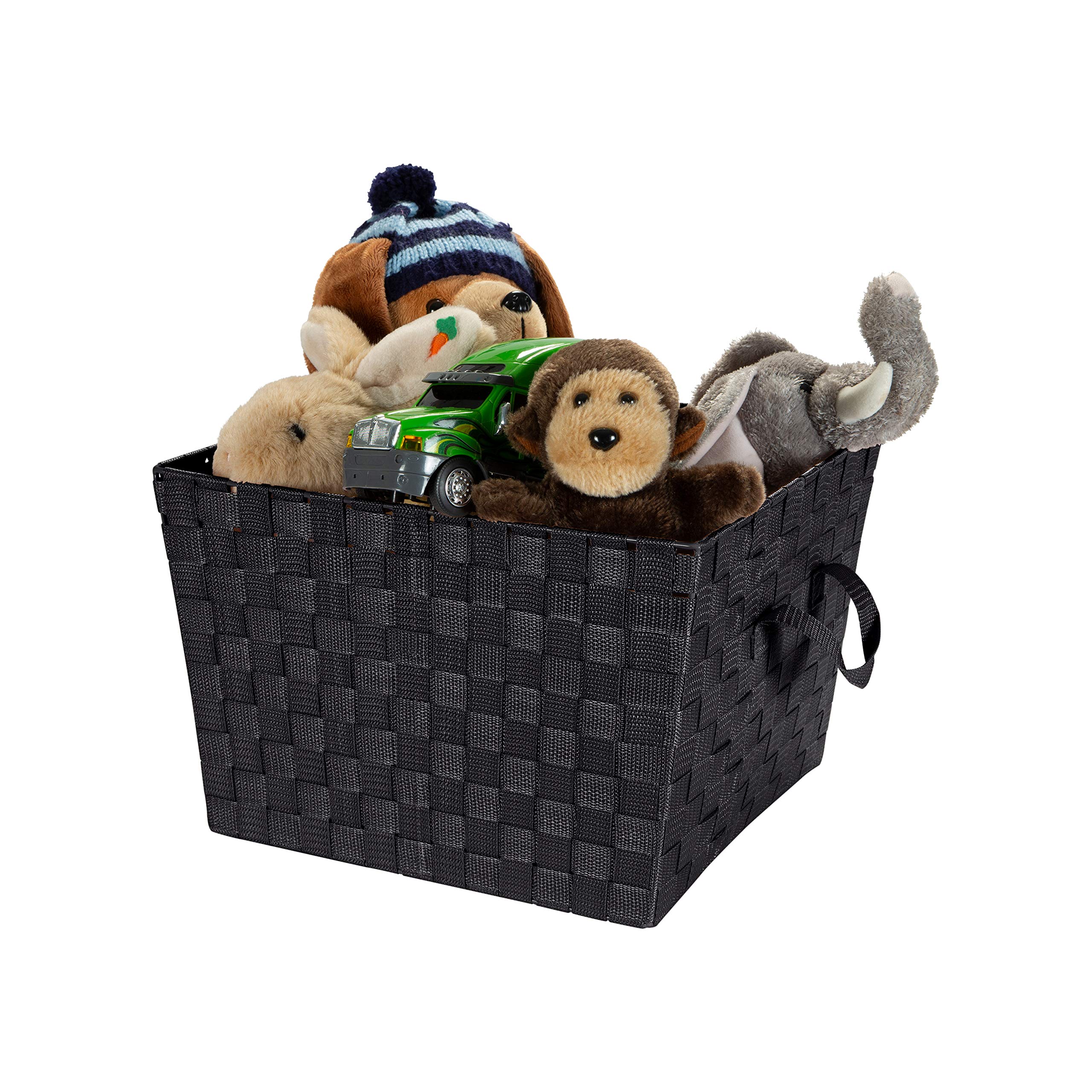Large Woven Storage Tote Basket with 2 Handles - 2 Pack Black Organizer for Closet, Bedroom, Bathroom & Nursery - Perfect for Toys, Accessories & Gift Storage